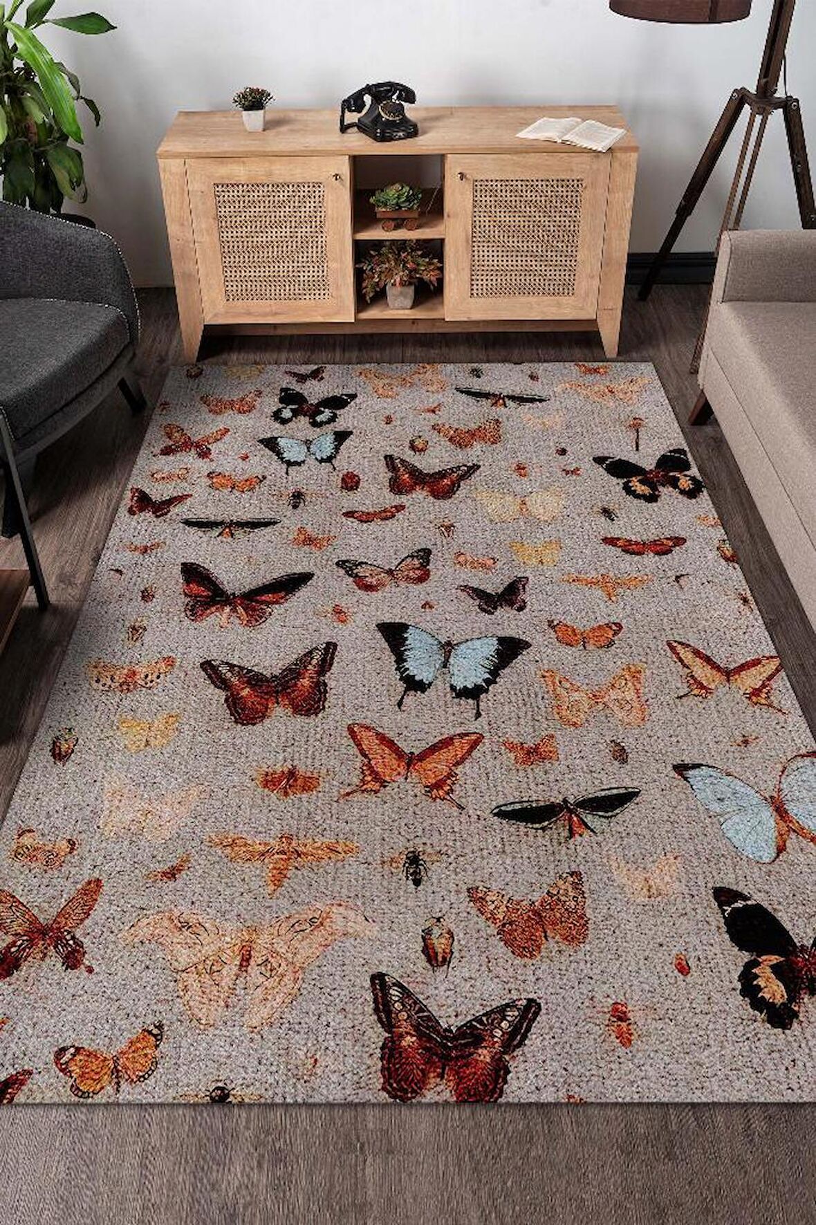 Homshtag Renk Renk Kelebekler Dokuma Tabanlı Yıkanabilir Dekoratif Halı