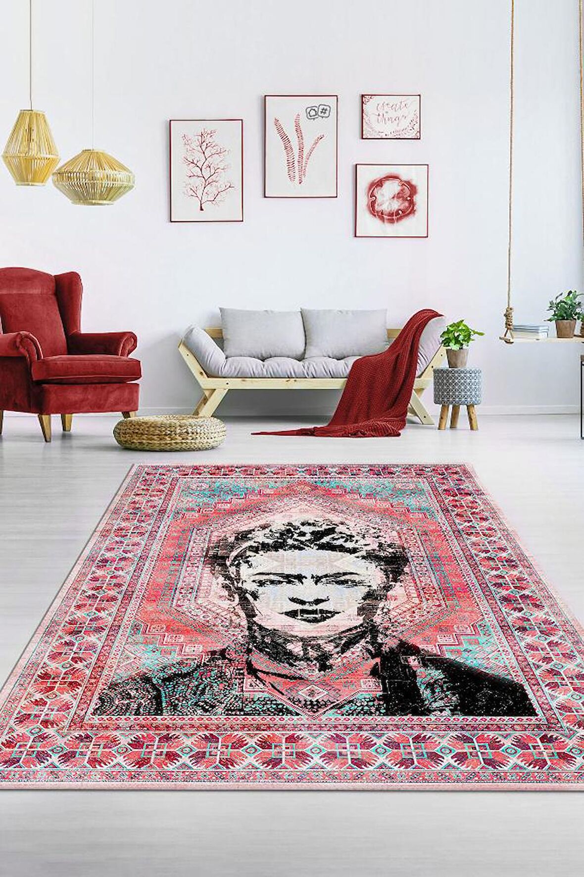 Homshtag Kahlo Dokuma Tabanlı Yıkanabilir Kaymaz Sanat Sever Halısı