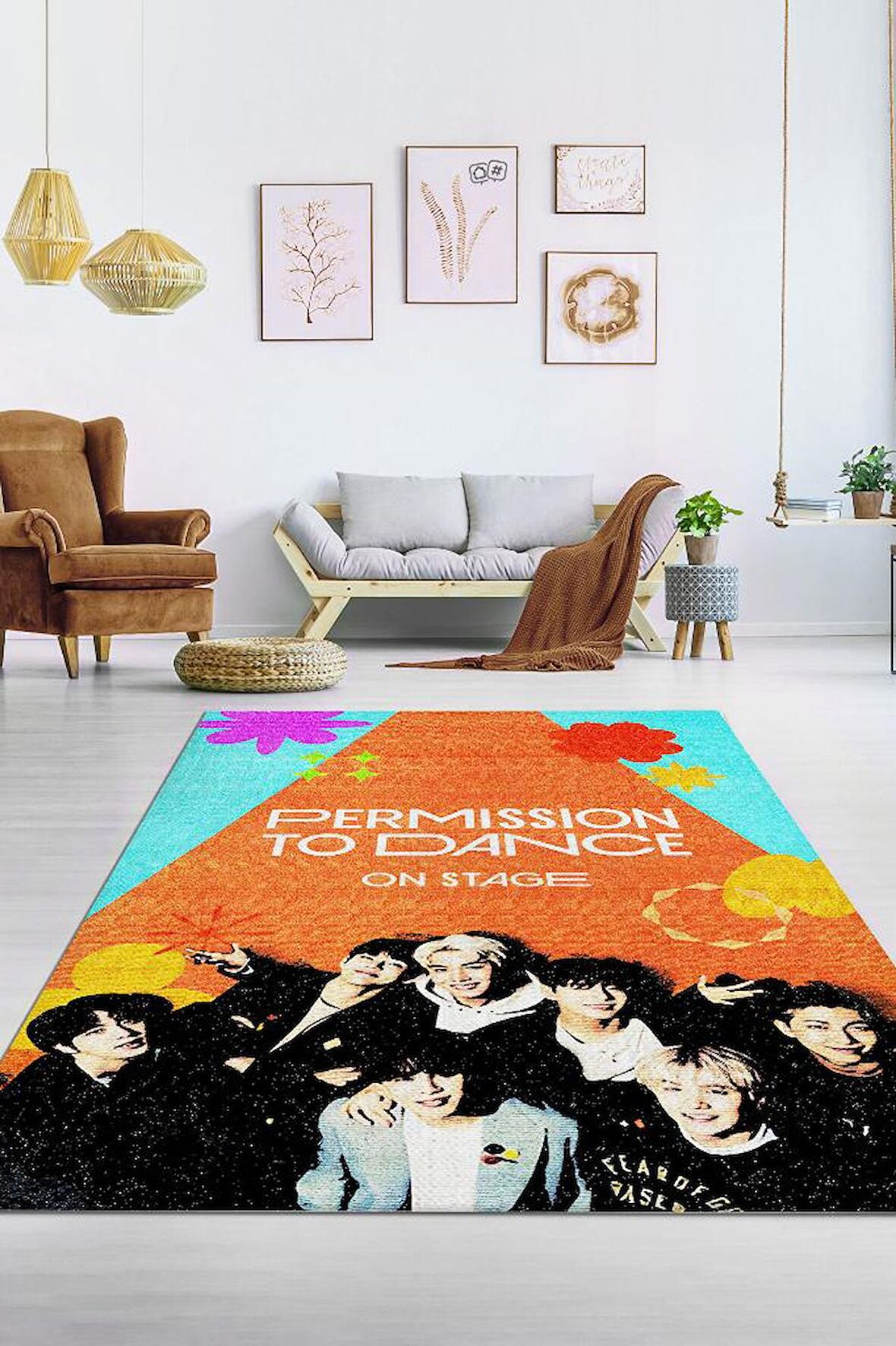 Homshtag Permission To Dance Pamuklu Dokuma Tabanlı Yıkanabilir Dekoratif Halı