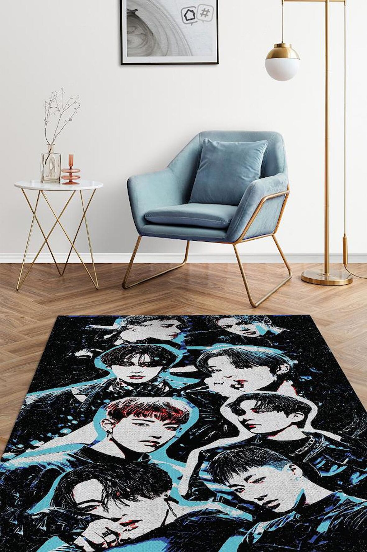 Homshtag Ateez Pamuklu Dokuma Tabanlı Yıkanabilir Dekoratif Halı