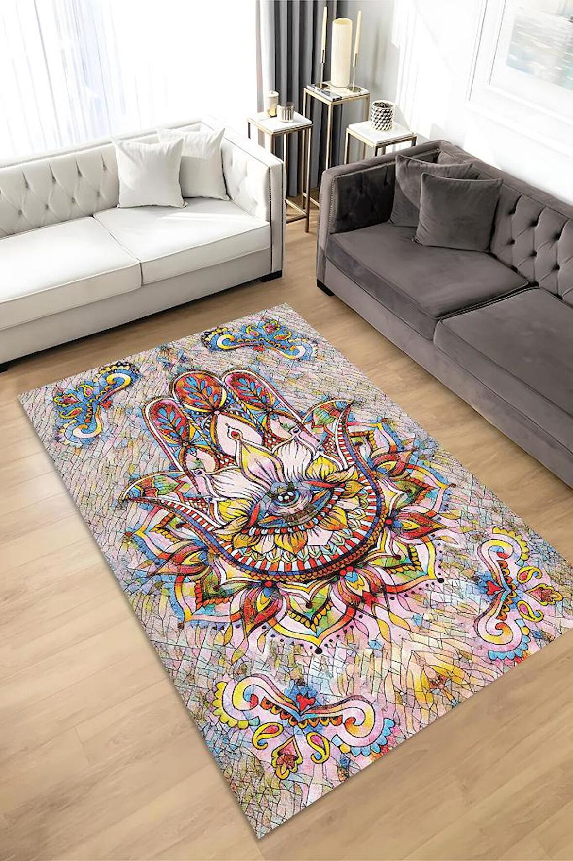 Homshtag Fatmanı Eli Pamuklu Dokuma Tabanlı Yıkanabilir Dekoratif Halı