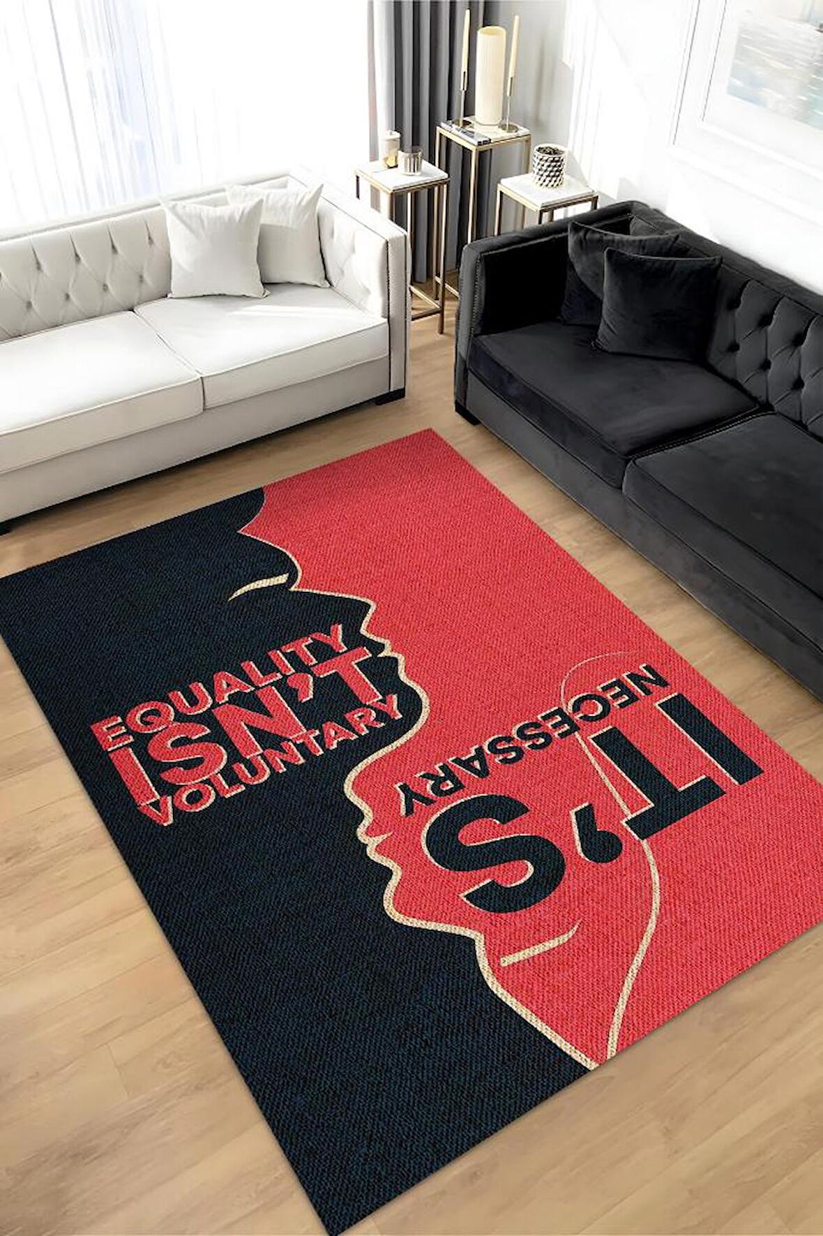 Homshtag Bu Bir Gereklilik Pamuklu Dokuma Tabanlı Yıkanabilir Dekoratif Halı