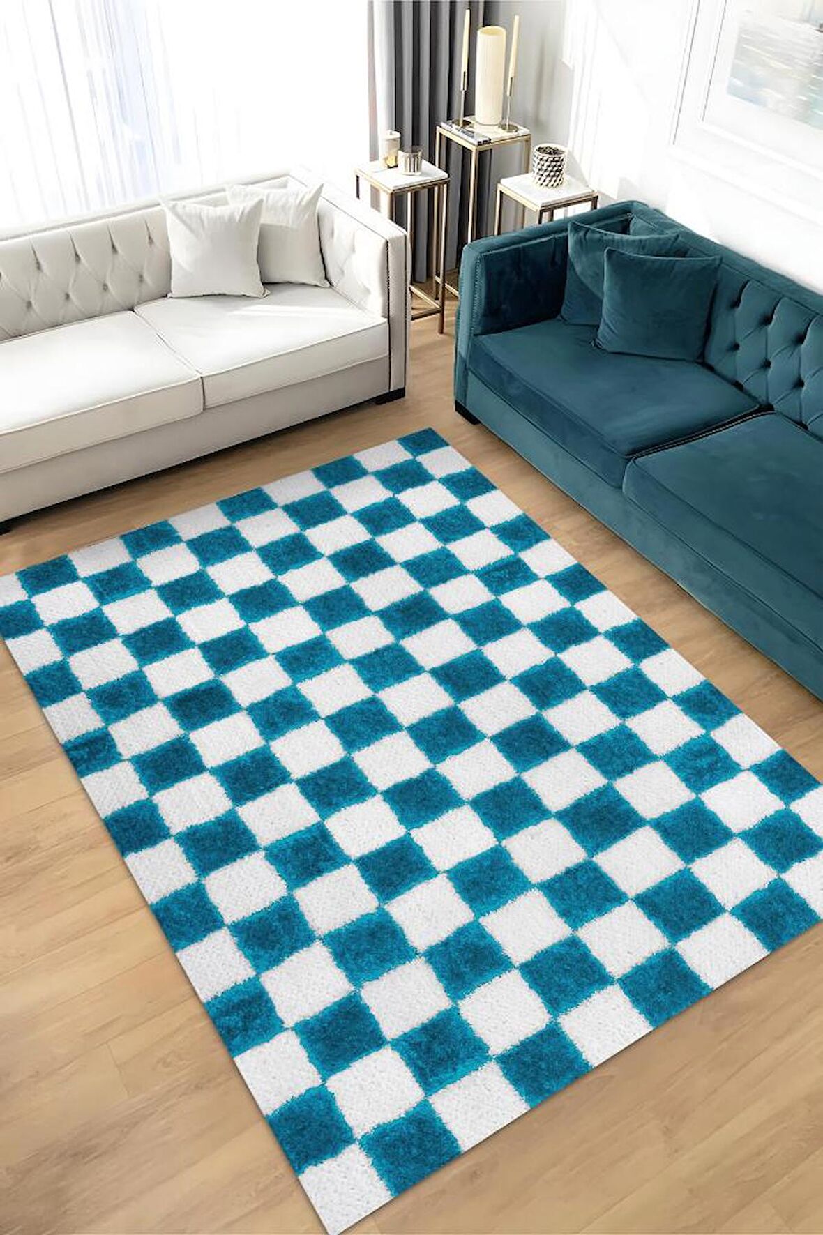 Homshtag Minimalist Damalı Dokuma Tabanlı Yıkanabilir Dekoratif Halı