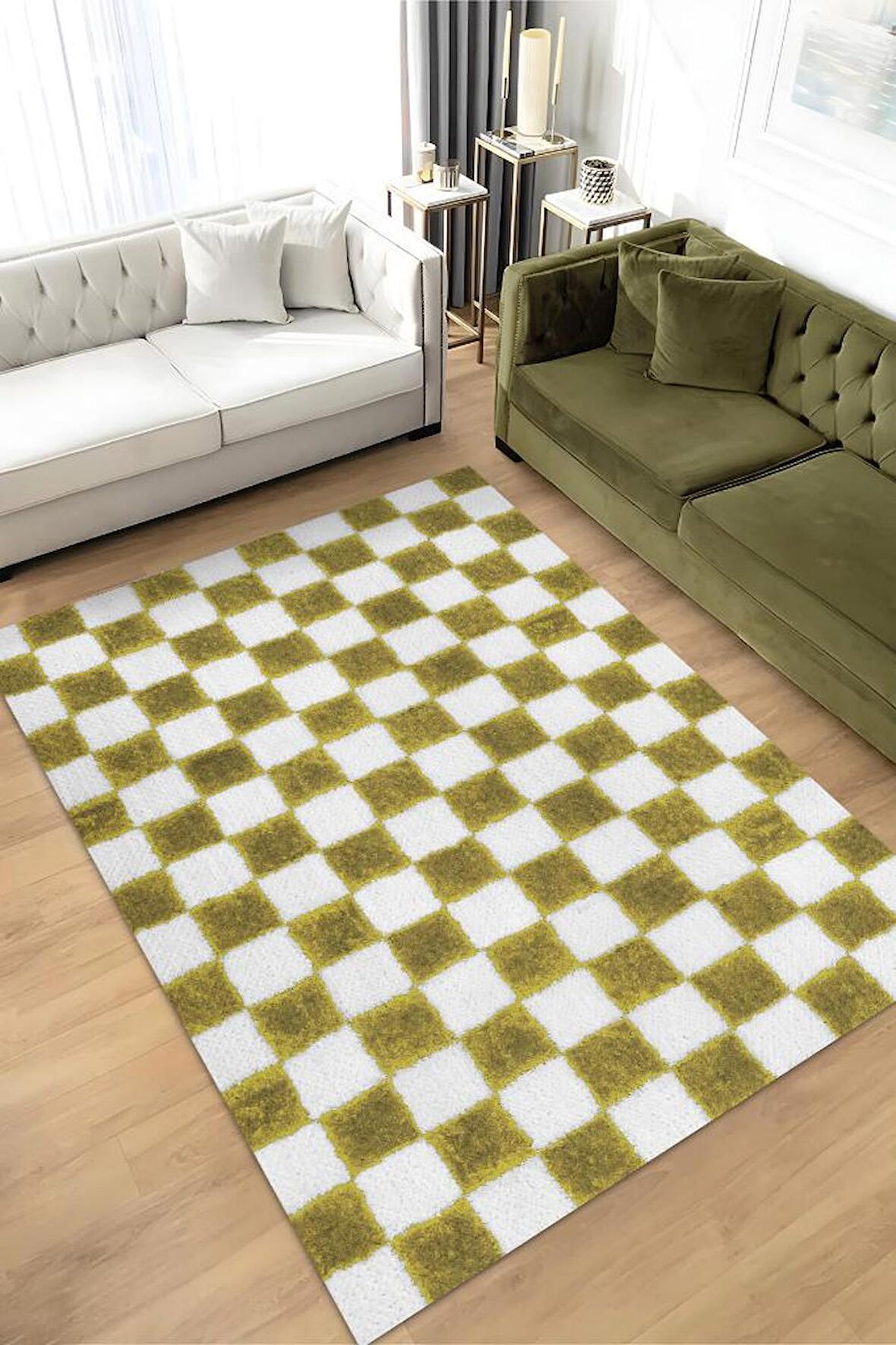 Homshtag Minimalist Damalı Dokuma Tabanlı Yıkanabilir Dekoratif Halı