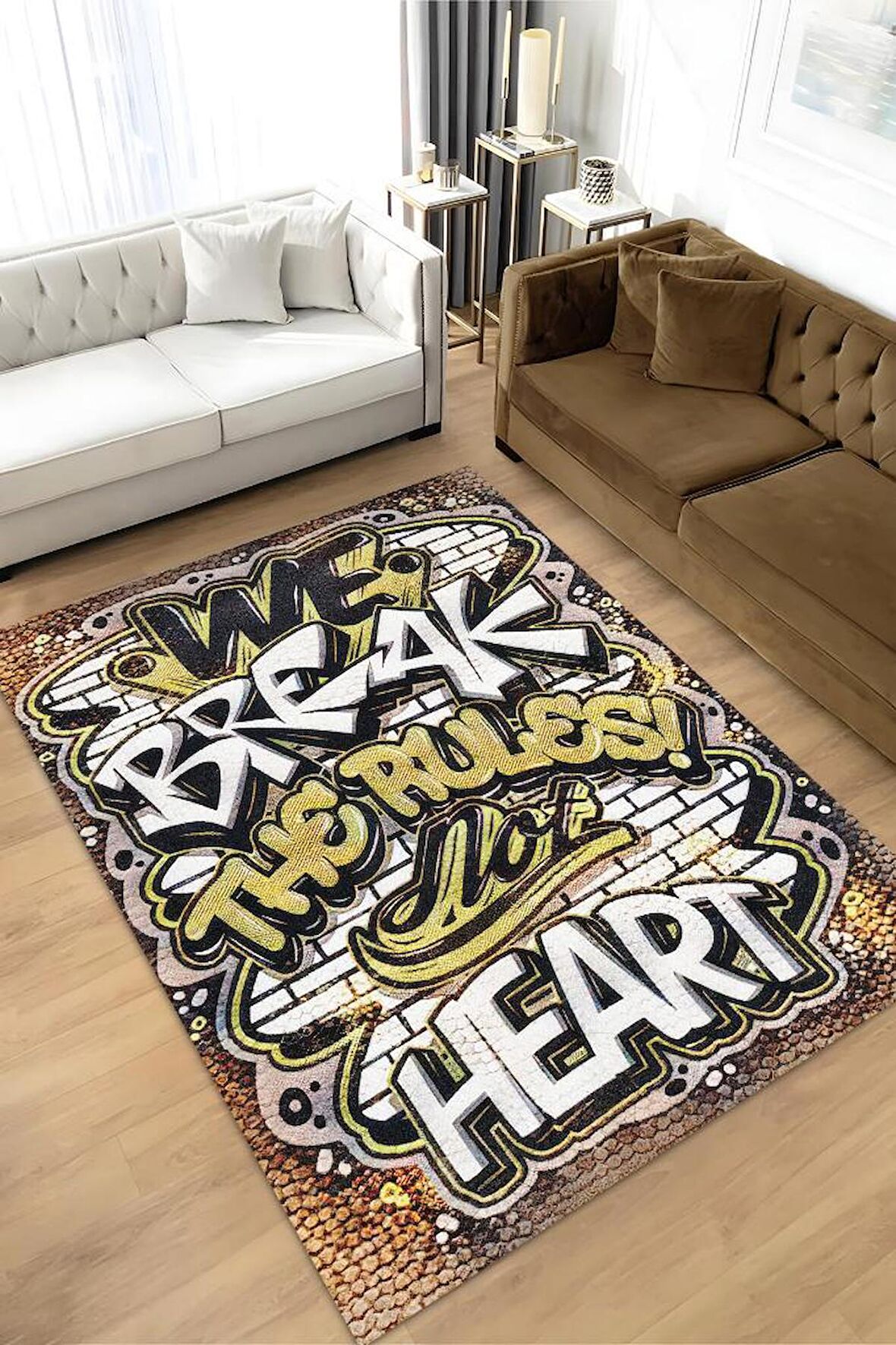 Homshtag Kuralları Kırarız Kalpleri Değil Dokuma Tabanlı Yıkanabilir Dekoratif Graffiti Halısı