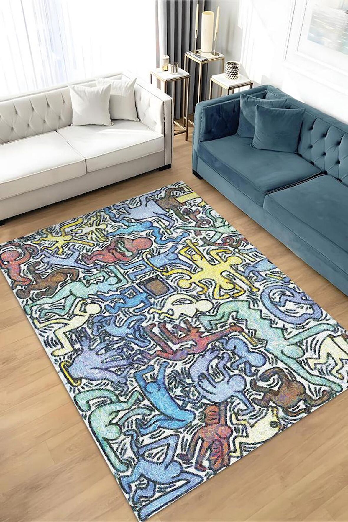 Homshtag Tuttomondo Dokuma Tabanlı Yıkanabilir Dekoratif Graffiti Halısı