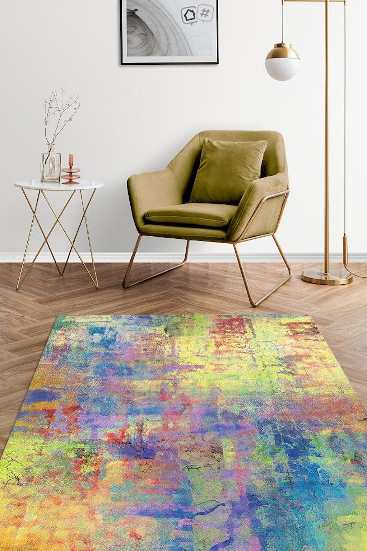 Homshtag Pastel Sanatı Dokuma Tabanlı Yıkanabilir Dekoratif Halı