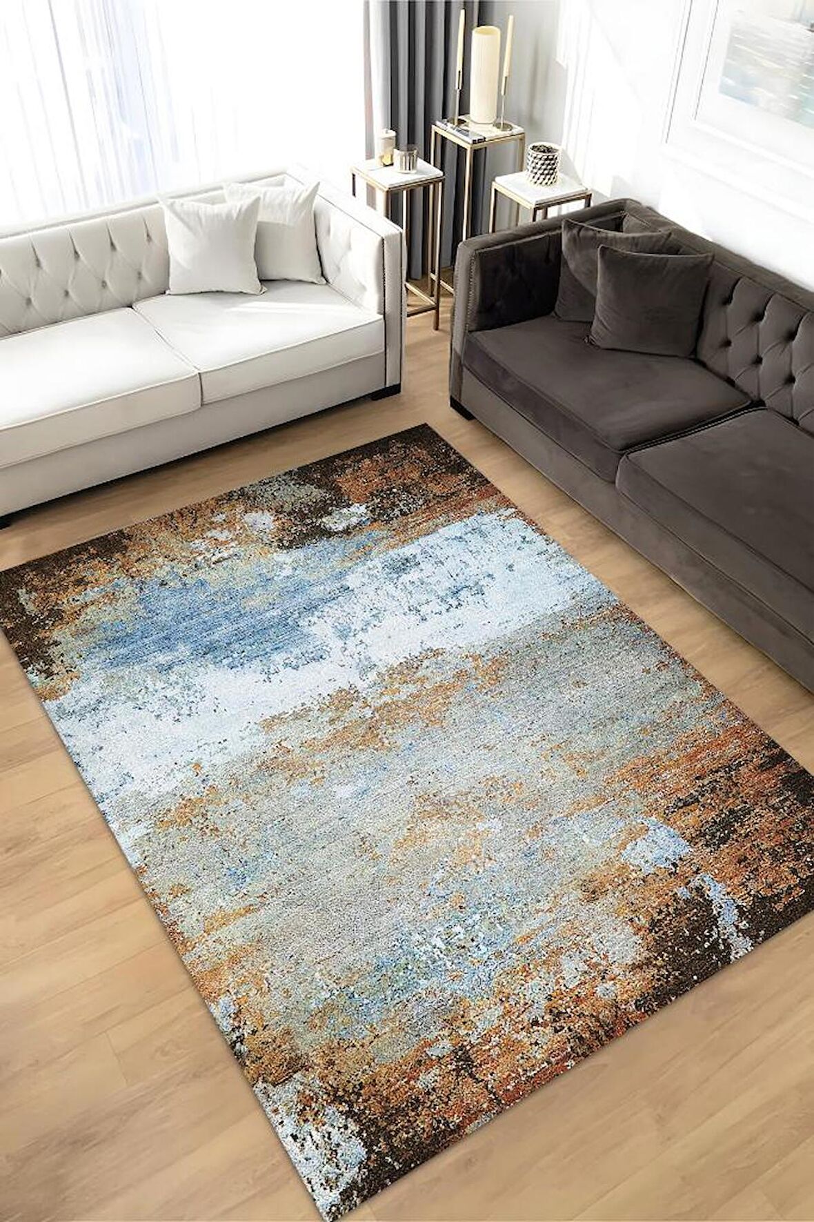 Homshtag Mavi Toprak Dokuma Tabanlı Yıkanabilir Dekoratif Halı