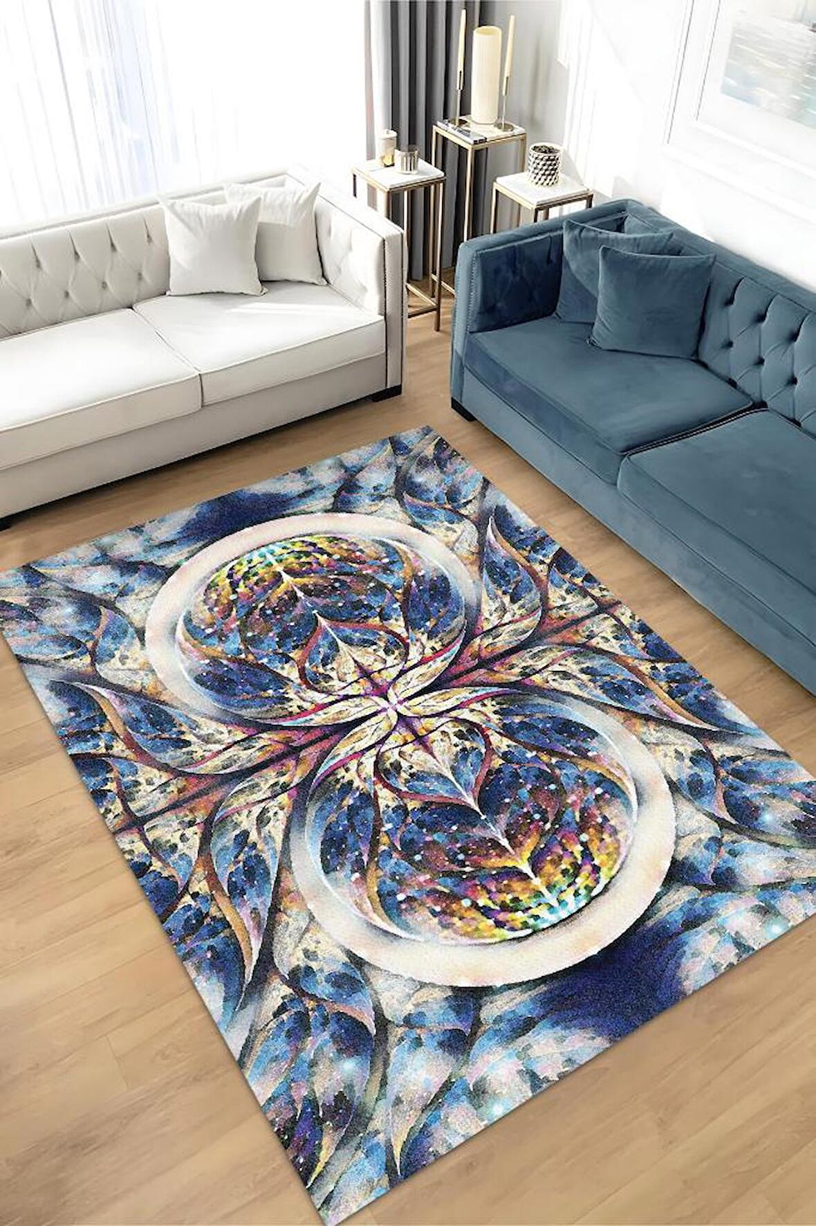 Homshtag Gök Saati Dokuma Tabanlı Yıkanabilir Dekoratif Halı