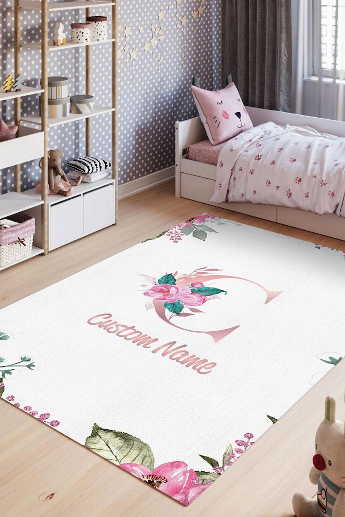 Homshtag Kızımın İsmi Kişiye Özel Kişiselleştirilebilir Dokuma Tabanlı Yıkanabilir Dekoratif Ev Halısı