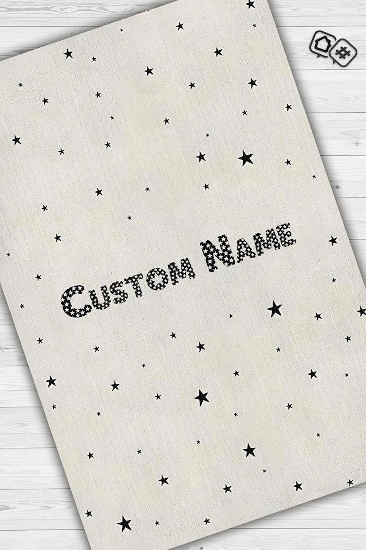 Homshtag Yıldızlı İsimli Kişiye Özel Kişiselleştirilebilir Dokuma Tabanlı Yıkanabilir Dekoratif Ev Halısı
