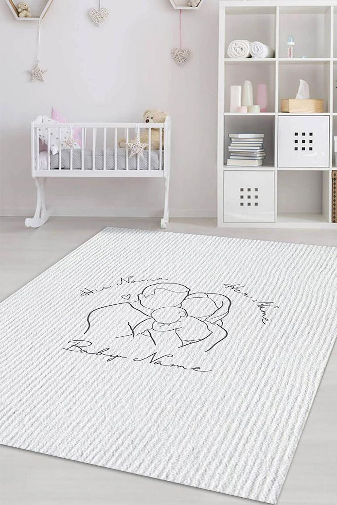 Homshtag Anne Baba Bebek Kişiye Özel Kişiselleştirilebilir Dokuma Tabanlı Yıkanabilir Dekoratif Ev Halısı