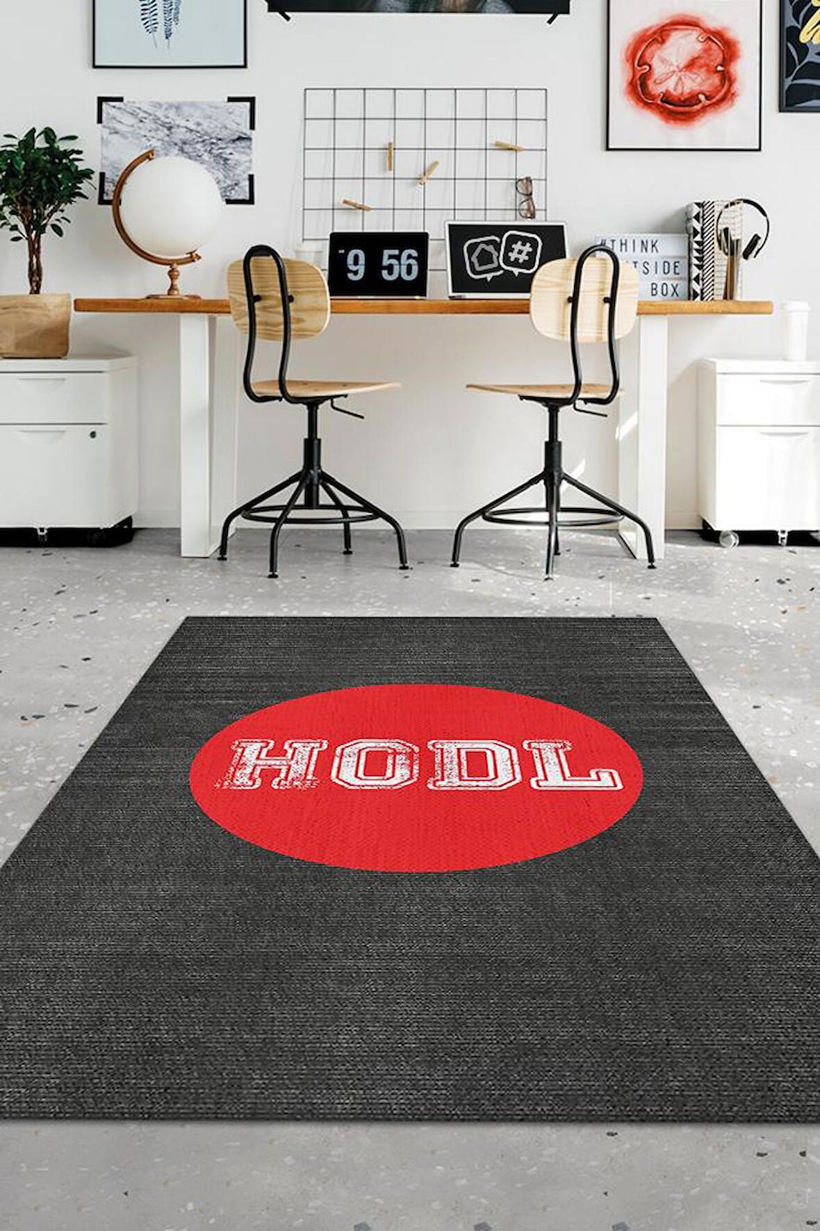 Homshtag Hodl Dokuma Tabanlı Yıkanabilir Trader Halısı