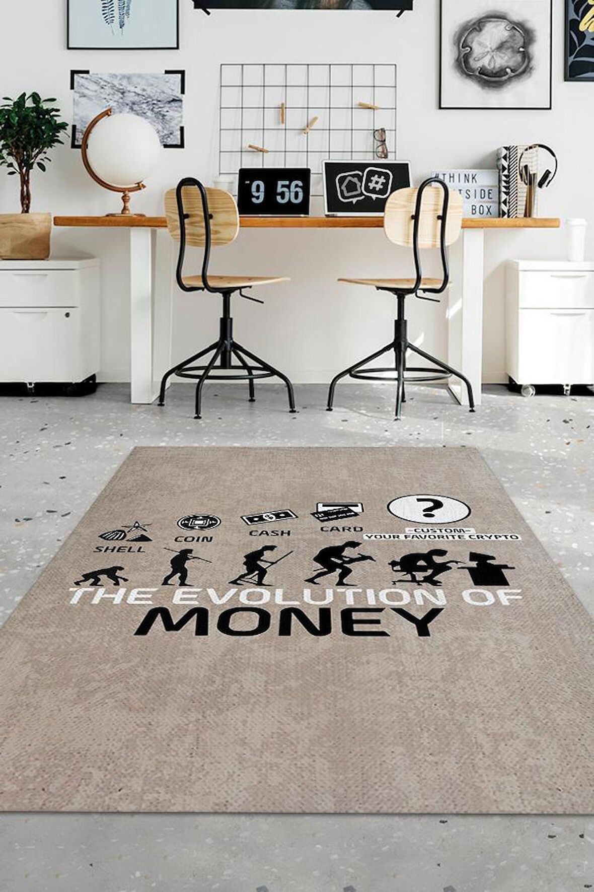 Homshtag Paranın Evrimi İsimli Kişiye Özel Kişiselleştirilebilir Dokuma Tabanlı Yıkanabilir  Trader Halısı