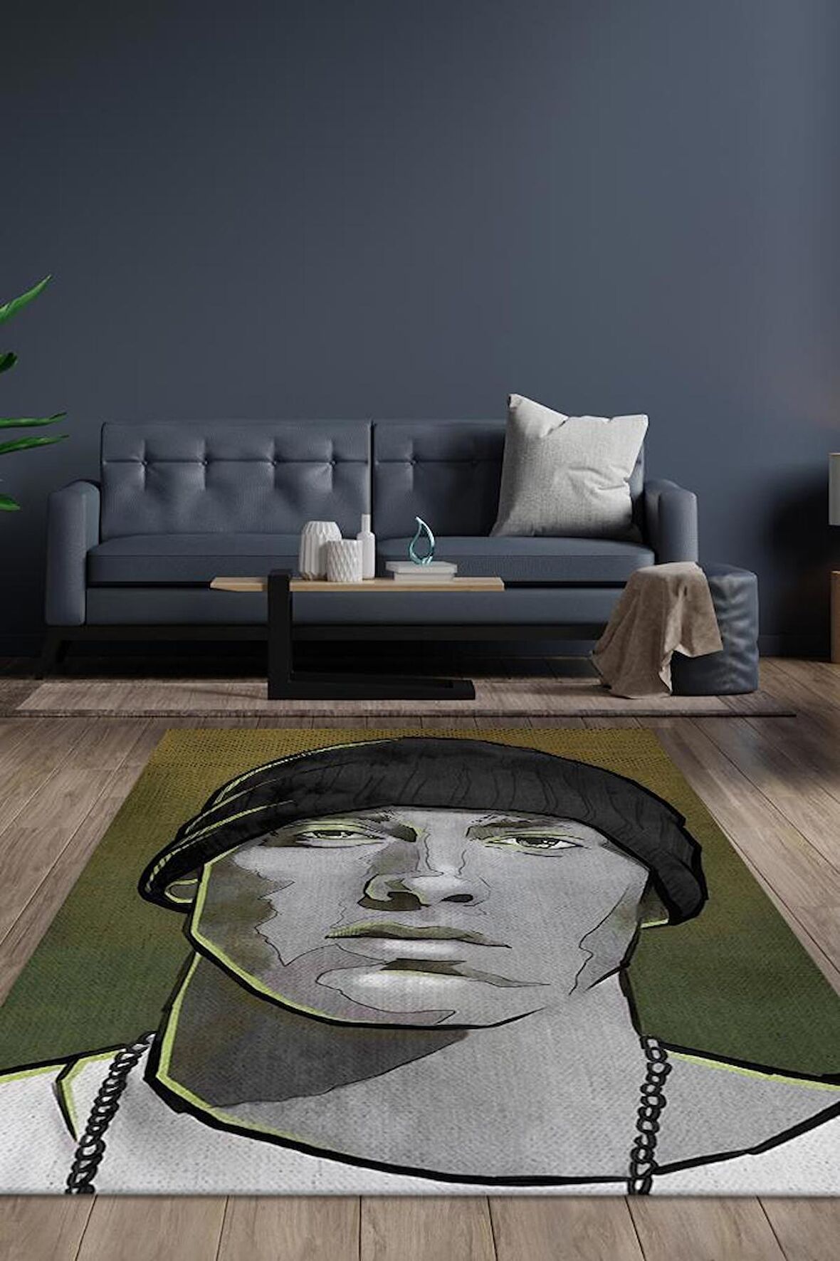 Homshtag Eminem Pamuklu Dokuma Tabanlı Yıkanabilir Kaymaz Dekoratif Halı