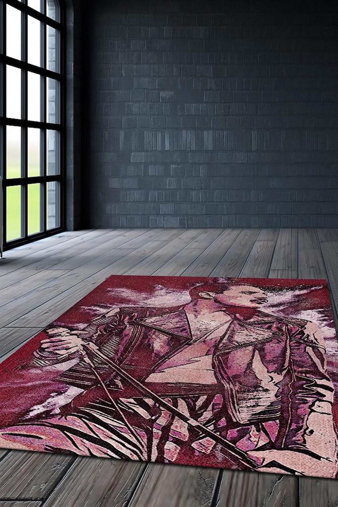 Homshtag Freddie Mercury Dokuma Tabanlı Yıkanabilir Kaymaz Dekoratif Halı