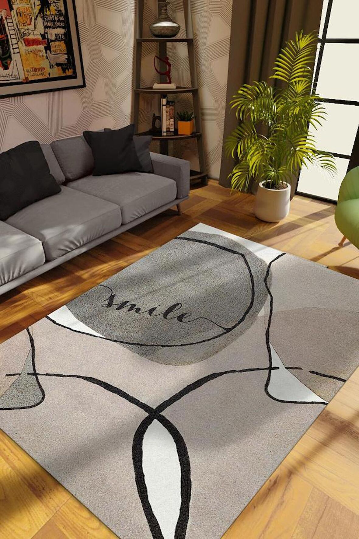 Homshtag Gülümse Pamuklu Dokuma Tabanlı Yıkanabilir Kaymaz Dekoratif Ev Halısı