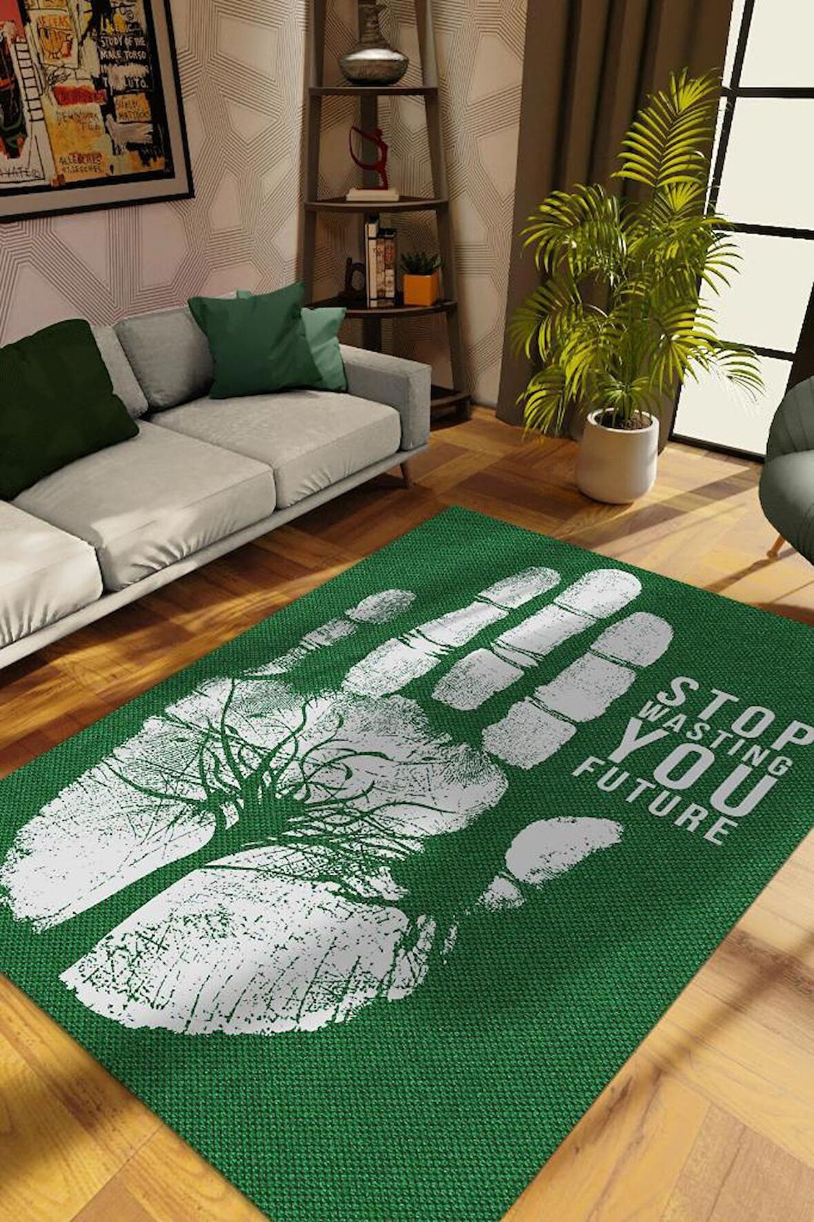 Homshtag Geleceğini İsraf Etme Pamuklu Dokuma Tabanlı Yıkanabilir Kaymaz Dekoratif Doğa Sever Ev Halısı