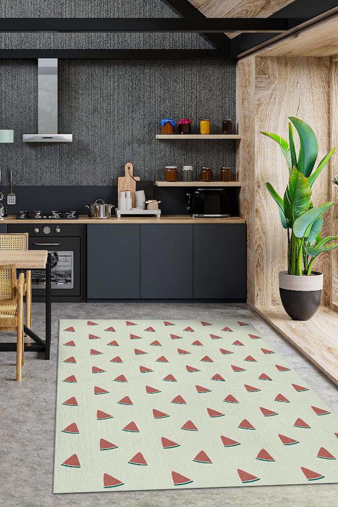 Homshtag Karpuz Desenli Dokuma Tabanlı Yıkanabilir Dekoratif Ev Halısı