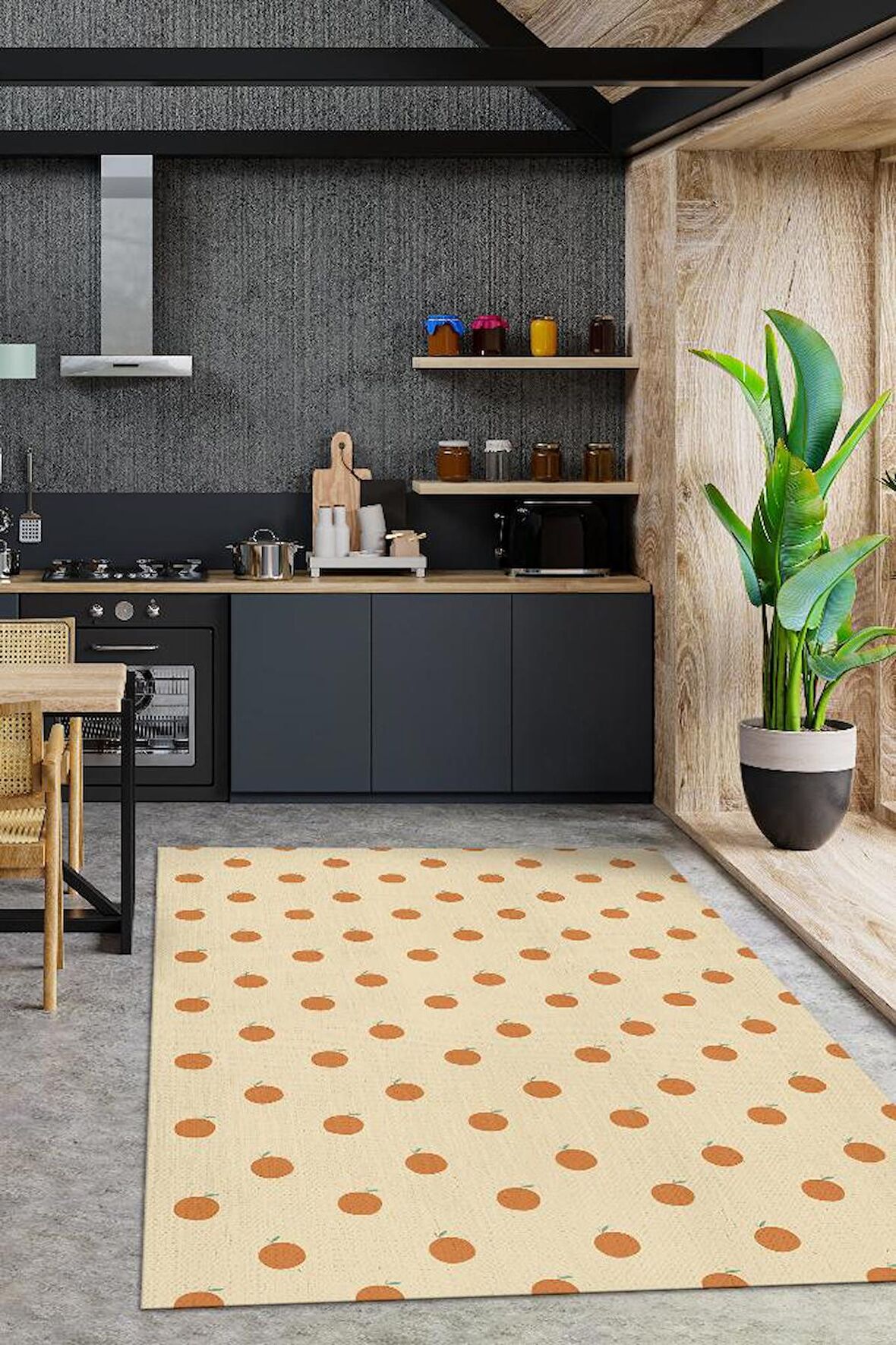 Homshtag Portakal Desenli Dokuma Tabanlı Yıkanabilir Dekoratif Ev Halısı