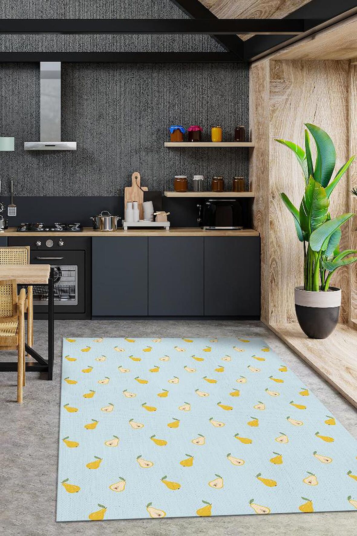 Homshtag Armut Desenli Dokuma Tabanlı Yıkanabilir Dekoratif Ev Halısı