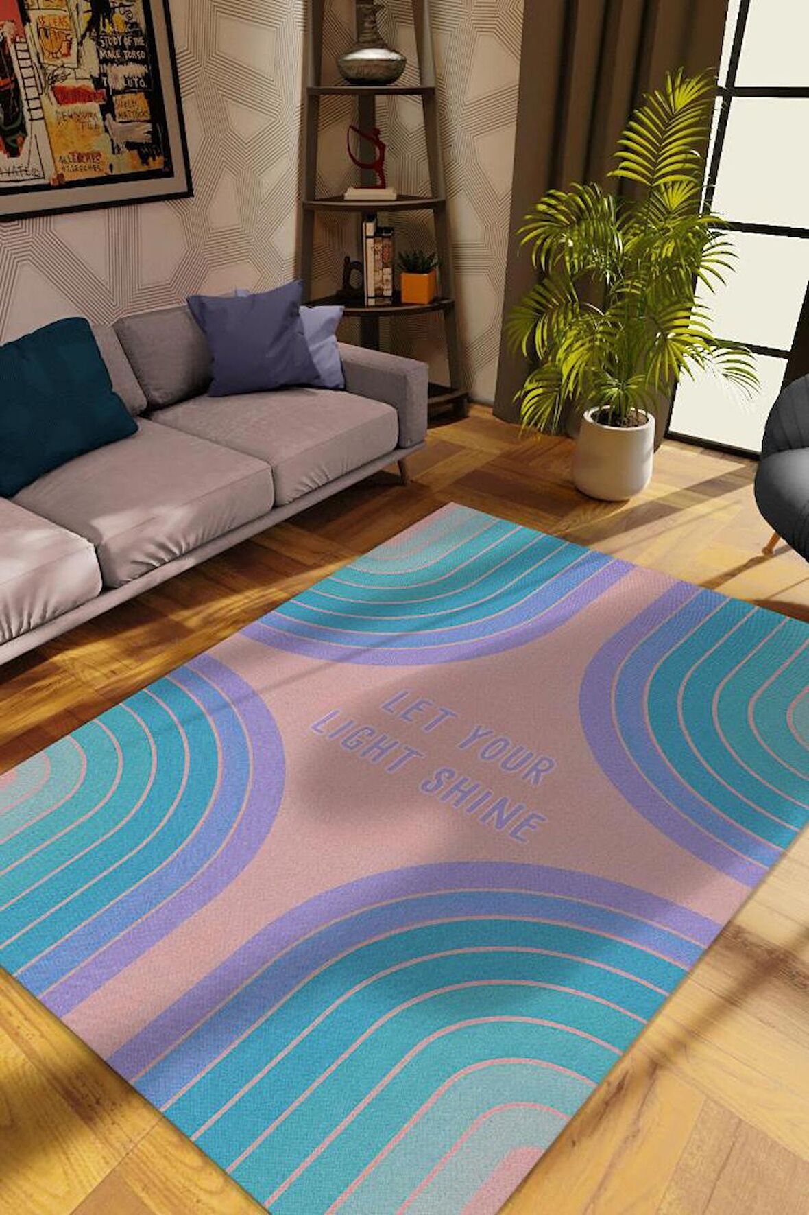 Homshtag Parla, Pastel Renkli Oturma Odası Halısı, Mid-Century Halı, Pastel Çocuk Odası Halısı, Modern Çok Renkli Mutfak Halısı, Pamuklu Dokuma Tabanlı Yıkanabilir Dekoratif Home Salon Halısı