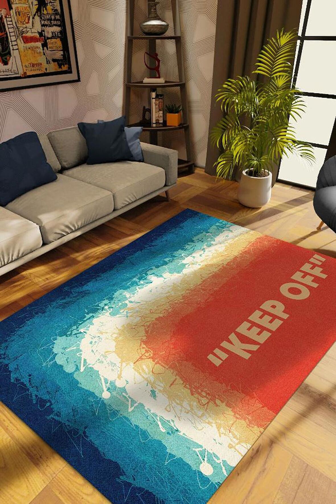 Homshtag Uzak Dur, Renkli Keep-Off Halı, Soyut Desenli Oturma Odası Halısı, Gökkuşağı, Deniz, Sahil, Güneş Temalı Yazlık Halısı, Pamuklu Dokuma Tabanlı Yıkanabilir Dekoratif Home Salon Halısı