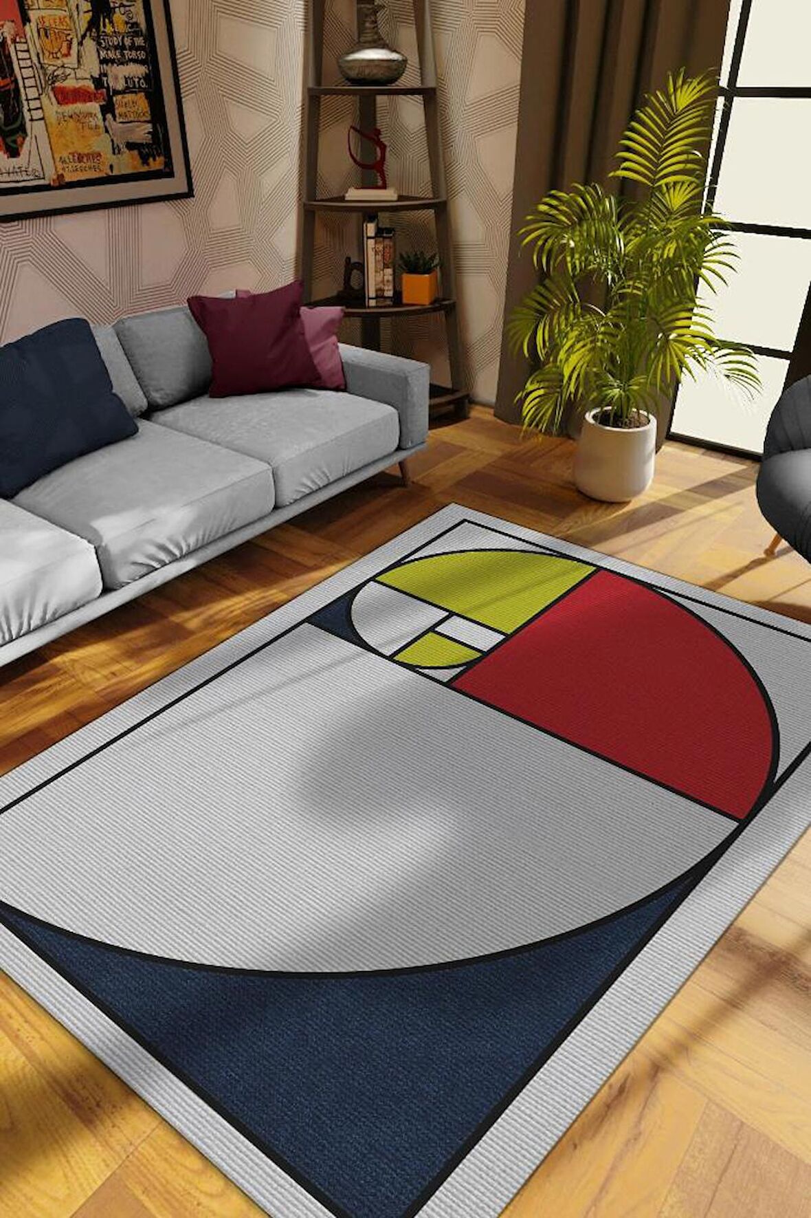 Homshtag Altın Oran, Minimalist Oda Dekoru, Sanat Halısı, Geometrik Oturma Odası Halısı, Pamuklu Dokuma Tabanlı Yıkanabilir Dekoratif Salon Halısı