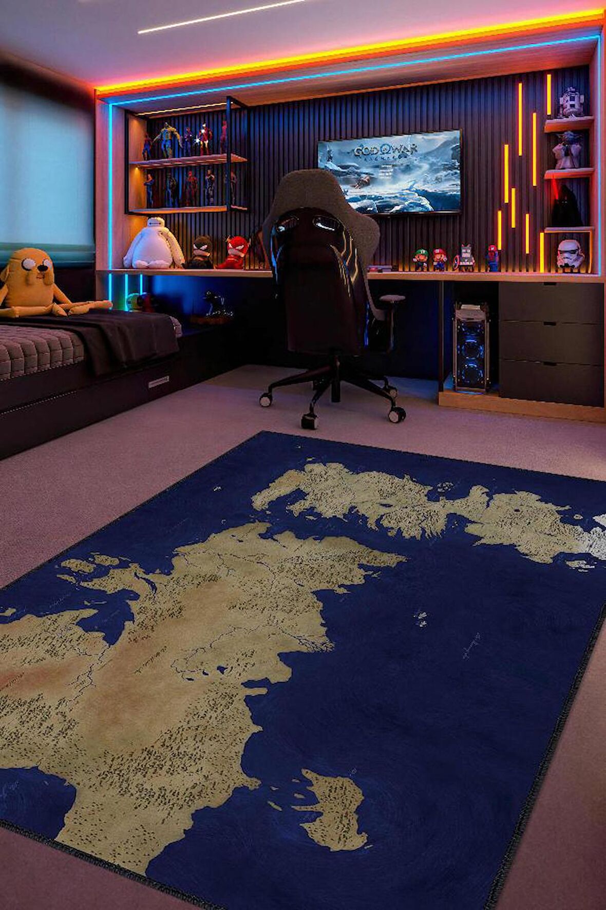 Homshtag Westeros,Mavi Harita Desenli Salon Odası Halısı, Modern Genç Odası Halısı, Pamuklu Dokuma Tabanlı Yıkanabilir Dekoratif Halı, Renkli Game Of Thrones Film Sever Halısı