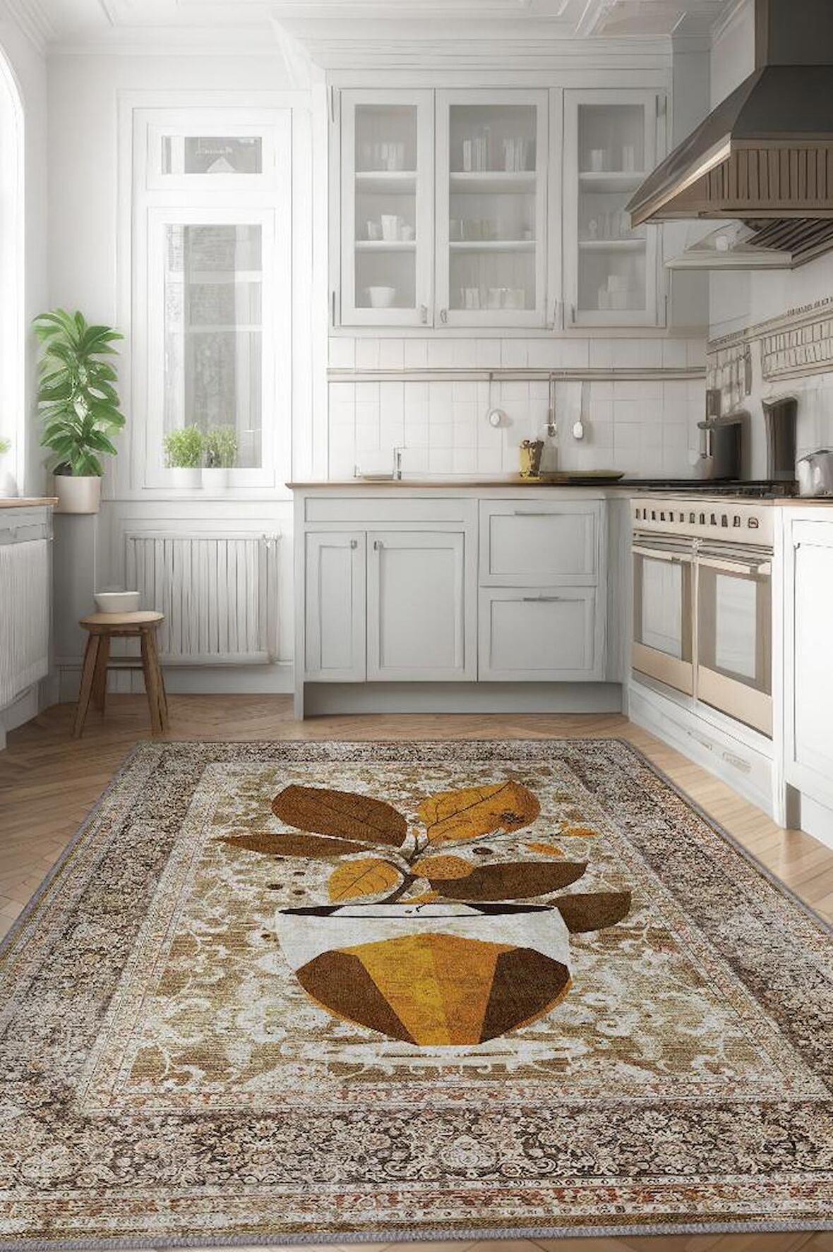 Homshtag Vintage Kahve, Pastel Renkli Vintage Oturma Odası Halısı, Eskitme Kahve Halısı, Desenli Salon Halısı,Kahverengi  Mutfak Halısı, Pamuklu Dokuma Tabanlı Yıkanabilir Dekoratif  Kahvesever Halısı