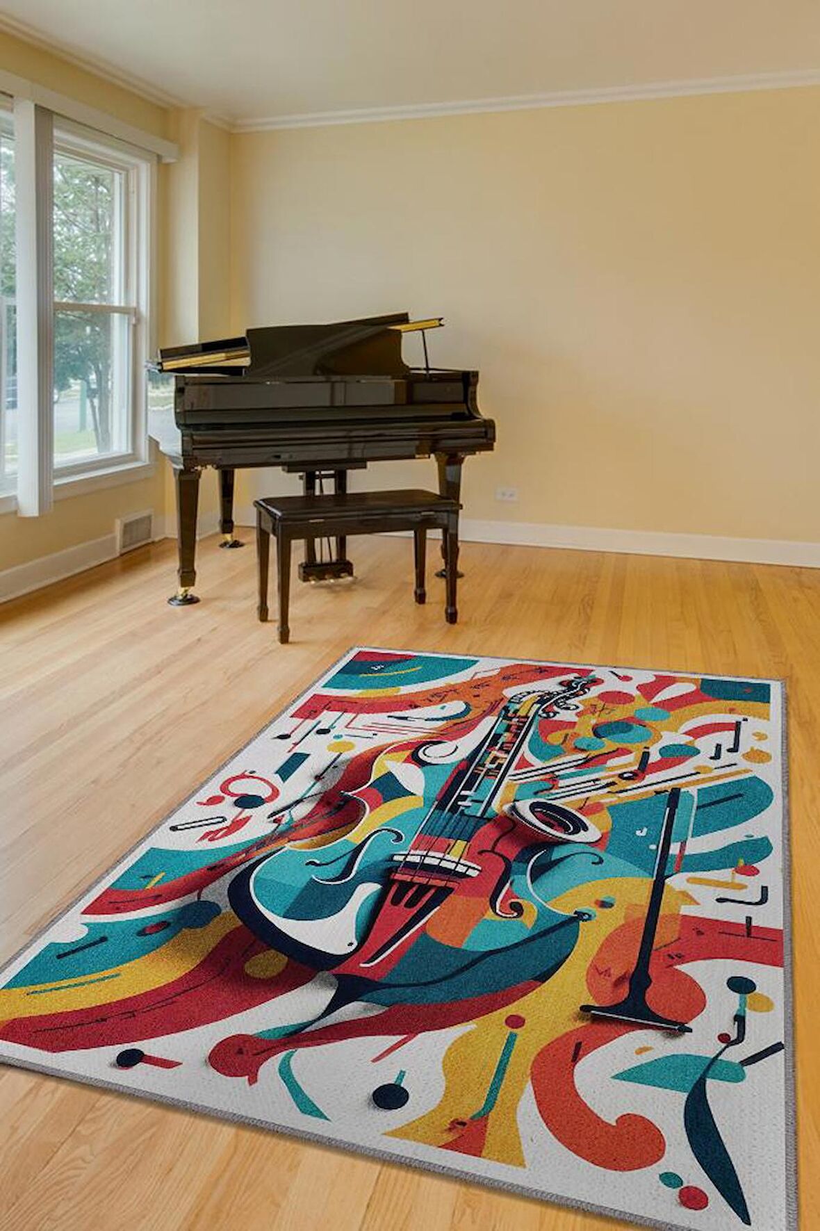 Homshtag Renkli Gitar Halısı,Pop Art Müzik Halısı,Müzik Evi Halısı Tarz Genç Odası Halısı,Gitarist,Müzik Sever Halısı