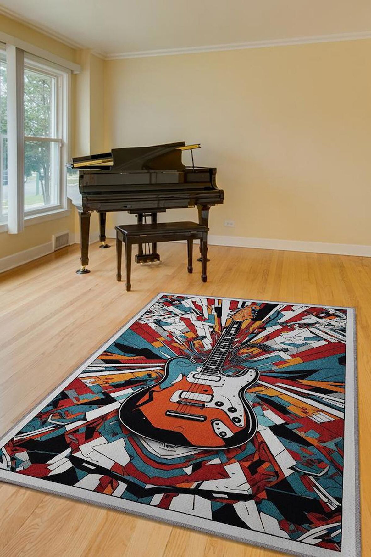 Homshtag Renkli Gitar Halısı,Pop Art Müzik Halısı,Rock Müzik Halısı Elektro Gitar Figürlü Renkli Modern Halı,Müzik Halı