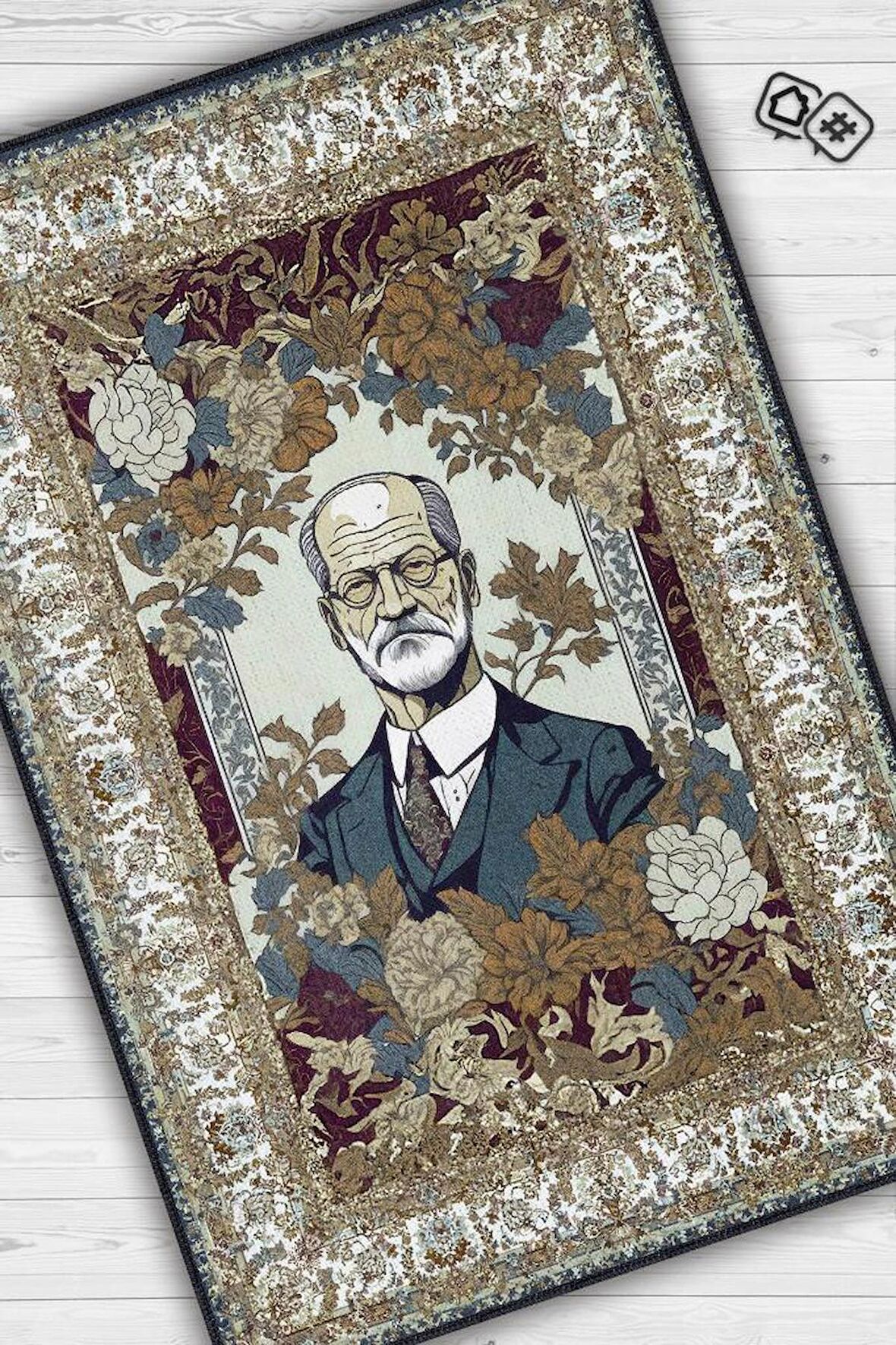 Homshtag Freud ,Modern Çiçek Desenli Art Deco Vintage Halı,Çok Renkli Maksimalist Halı