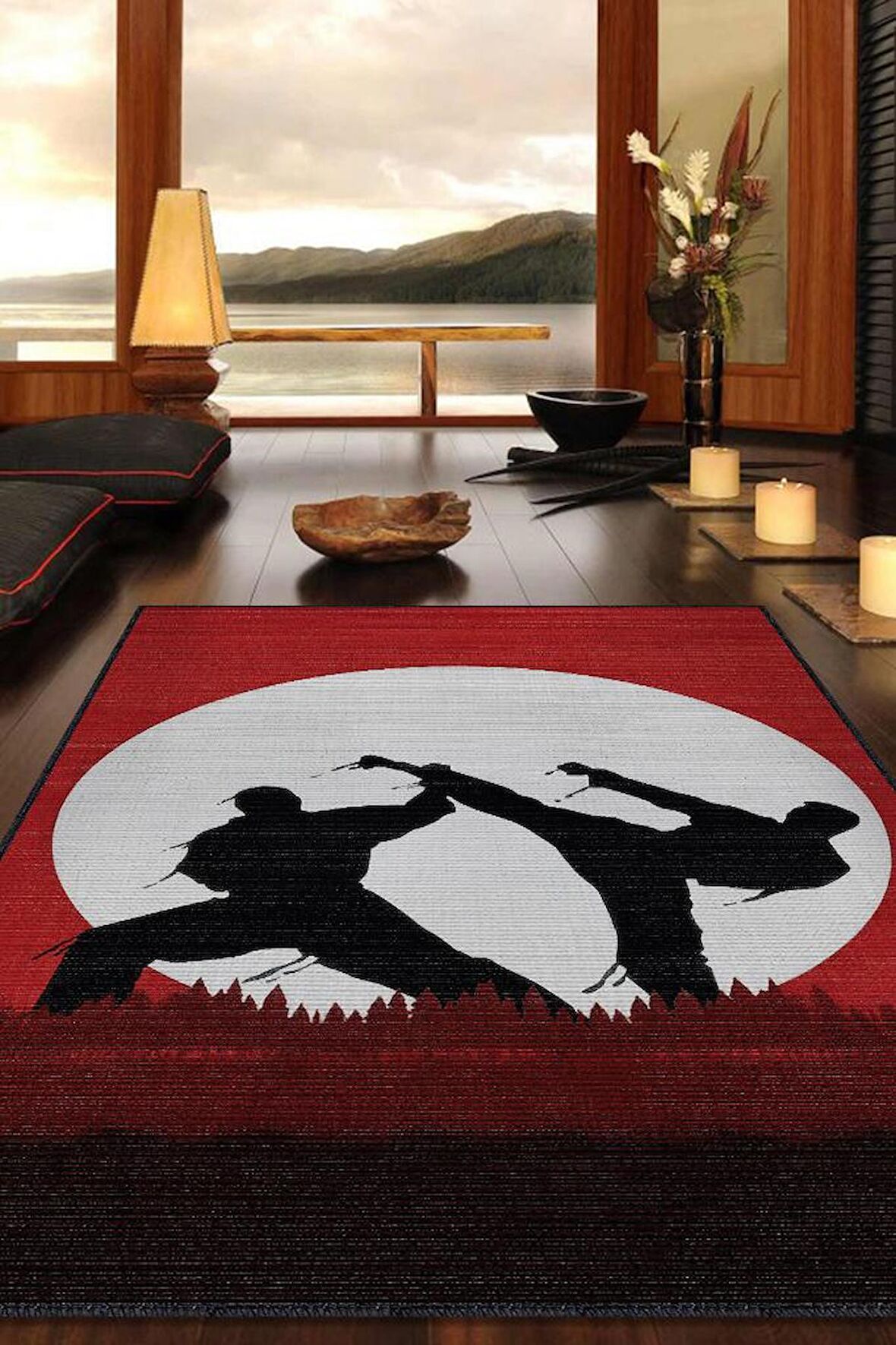 Homshtag Karete Desenli Halı Kırmızı Siyah Renkli Halı Uzakdoğu Spor Hediyelik Halı Spor Sever Halı