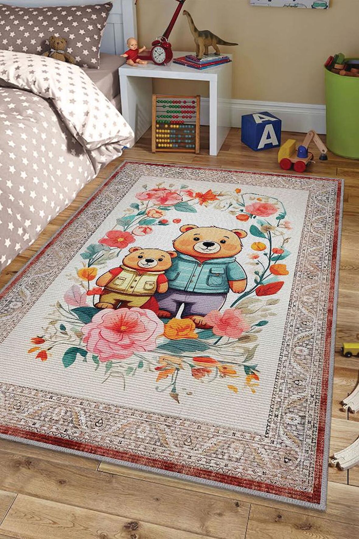 Homshtag Çok Renkli Halı Dokulu Çocuk Odası Halısı Etnik Desenli Çocuk Halısı Çiçek Temalı Halı