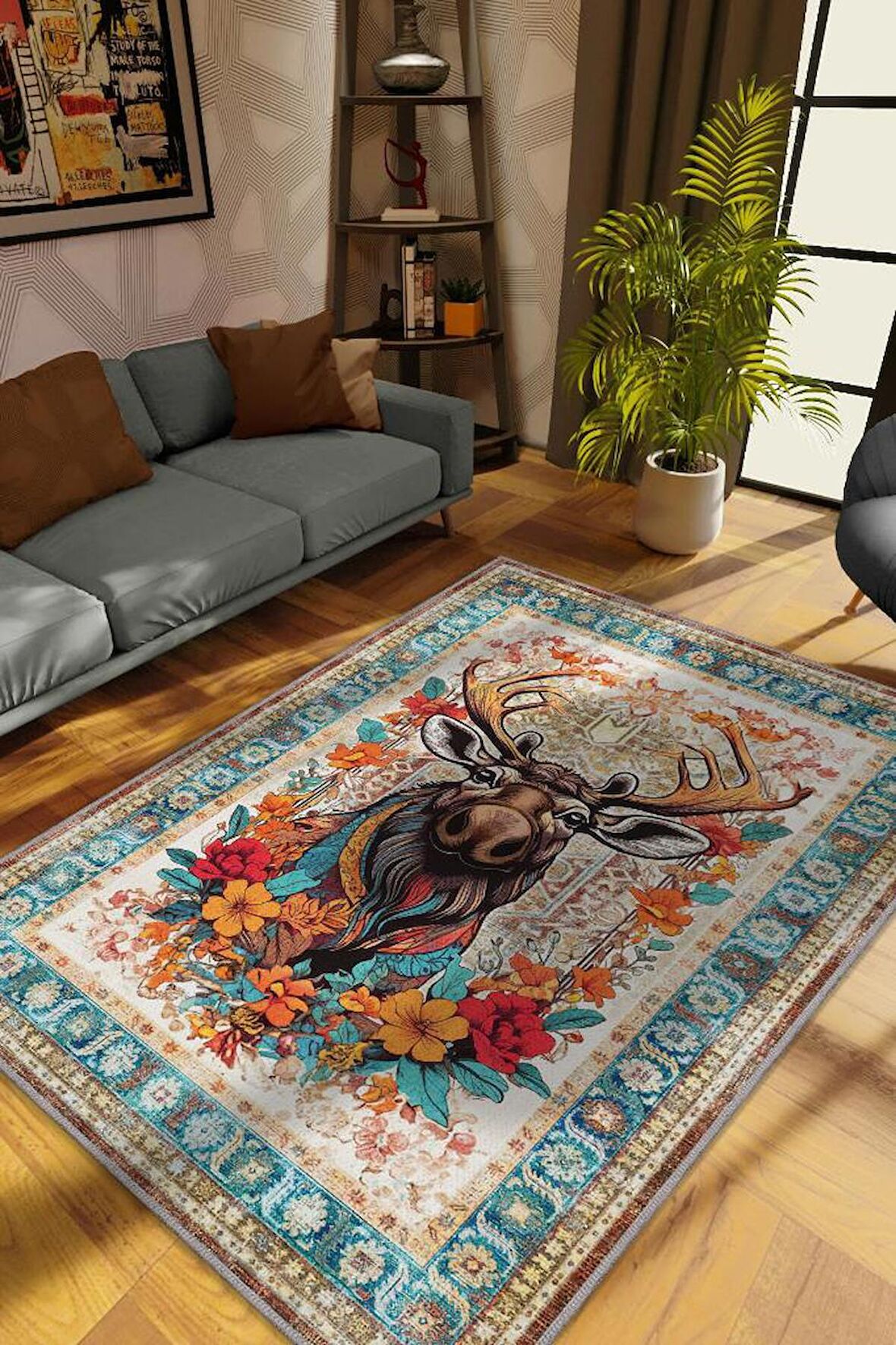 Homshtag Nuh'un Gemisi Koleksiyonu Mus Kanada Geyiği Çiçek Desenli Temalı Vintage Renkli Maksimalist