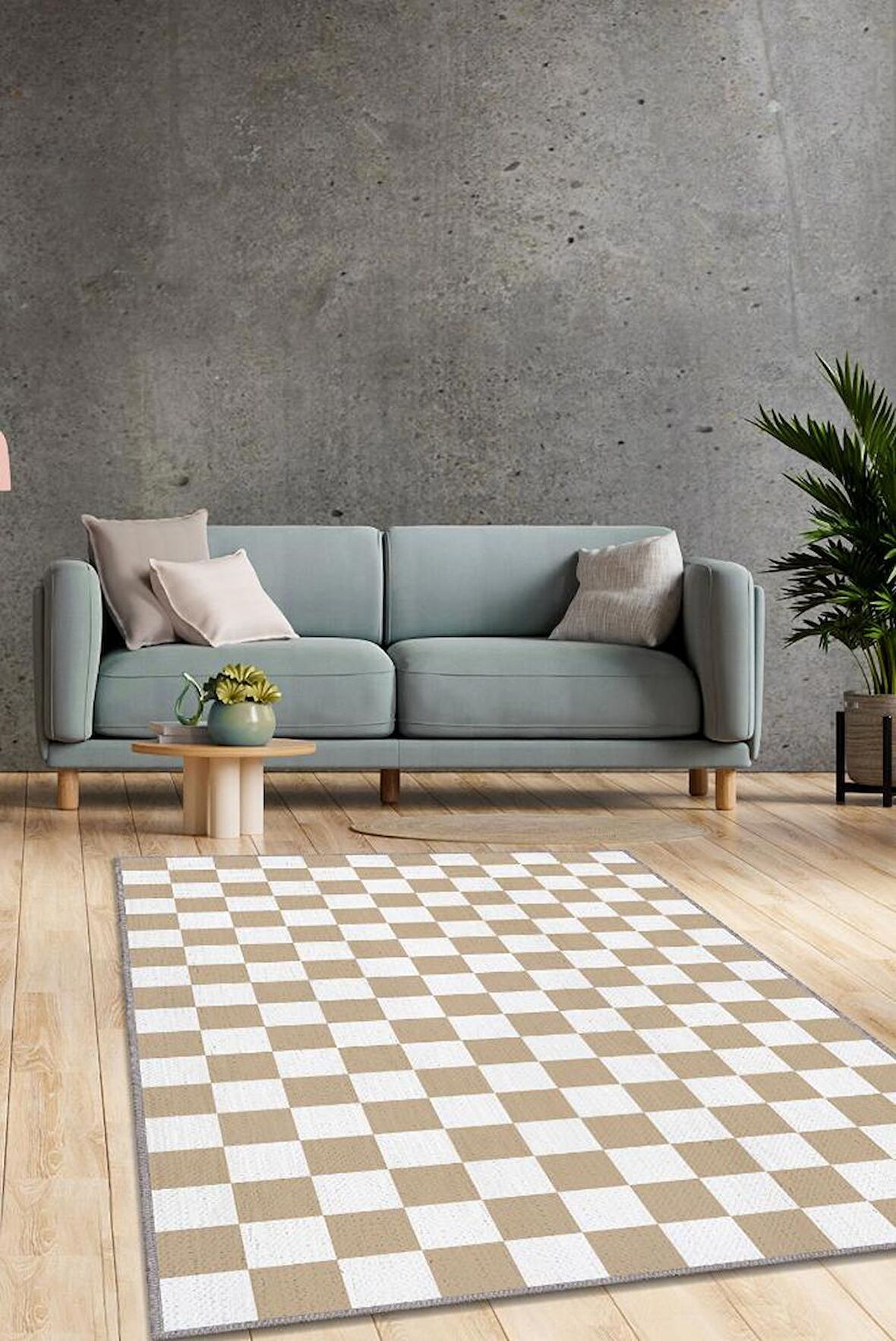 Homshtag Bej Beyaz Damalı Halı Mutfak Halısı Kareli Oturma Odası Halısı Retro Tarzı Salon Halısı