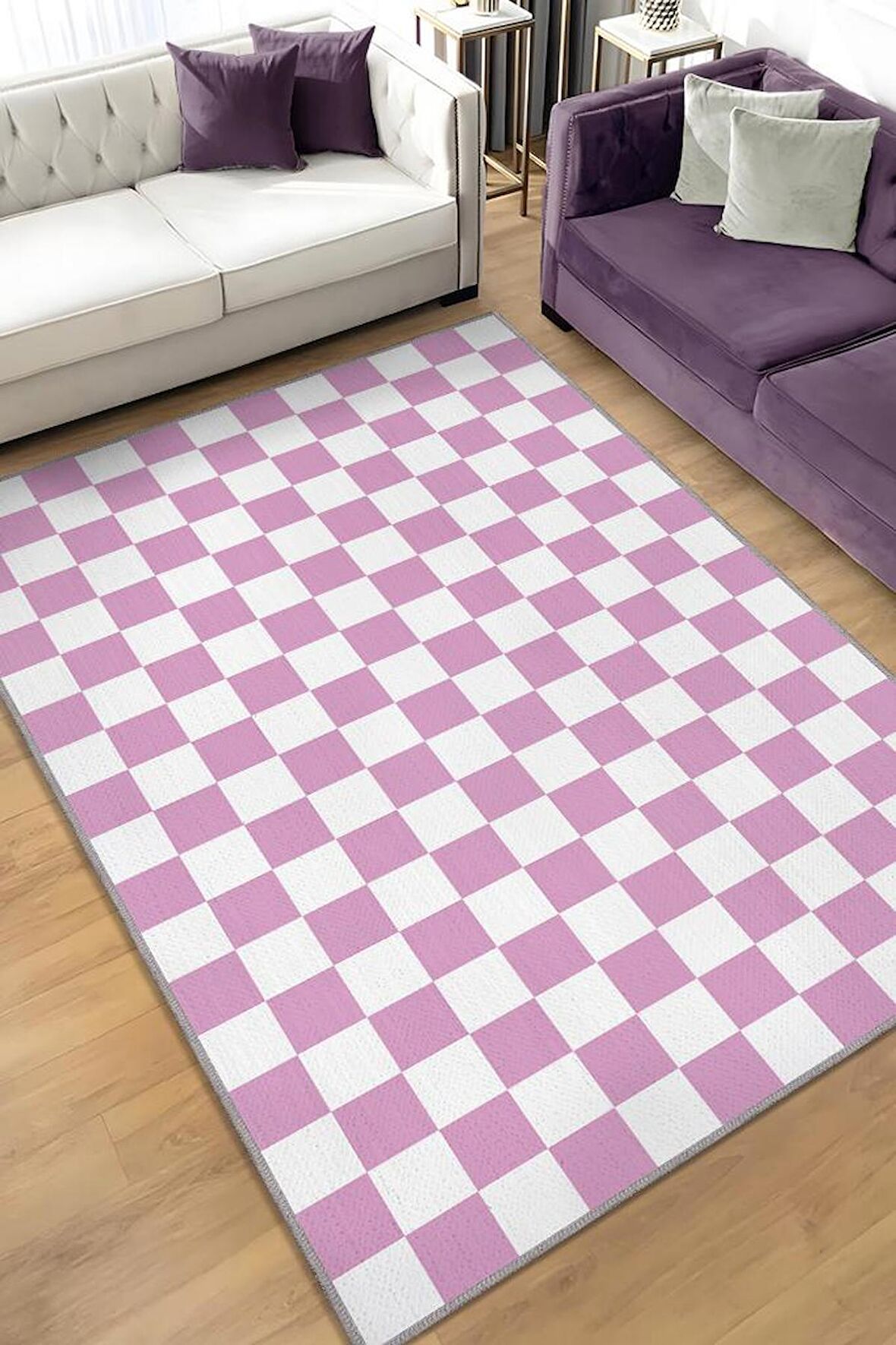 Homshtag PembeBeyaz Damalı Halı Mutfak Halısı Kareli Oturma Odası Halısı Retro Tarzı Salon Halısı