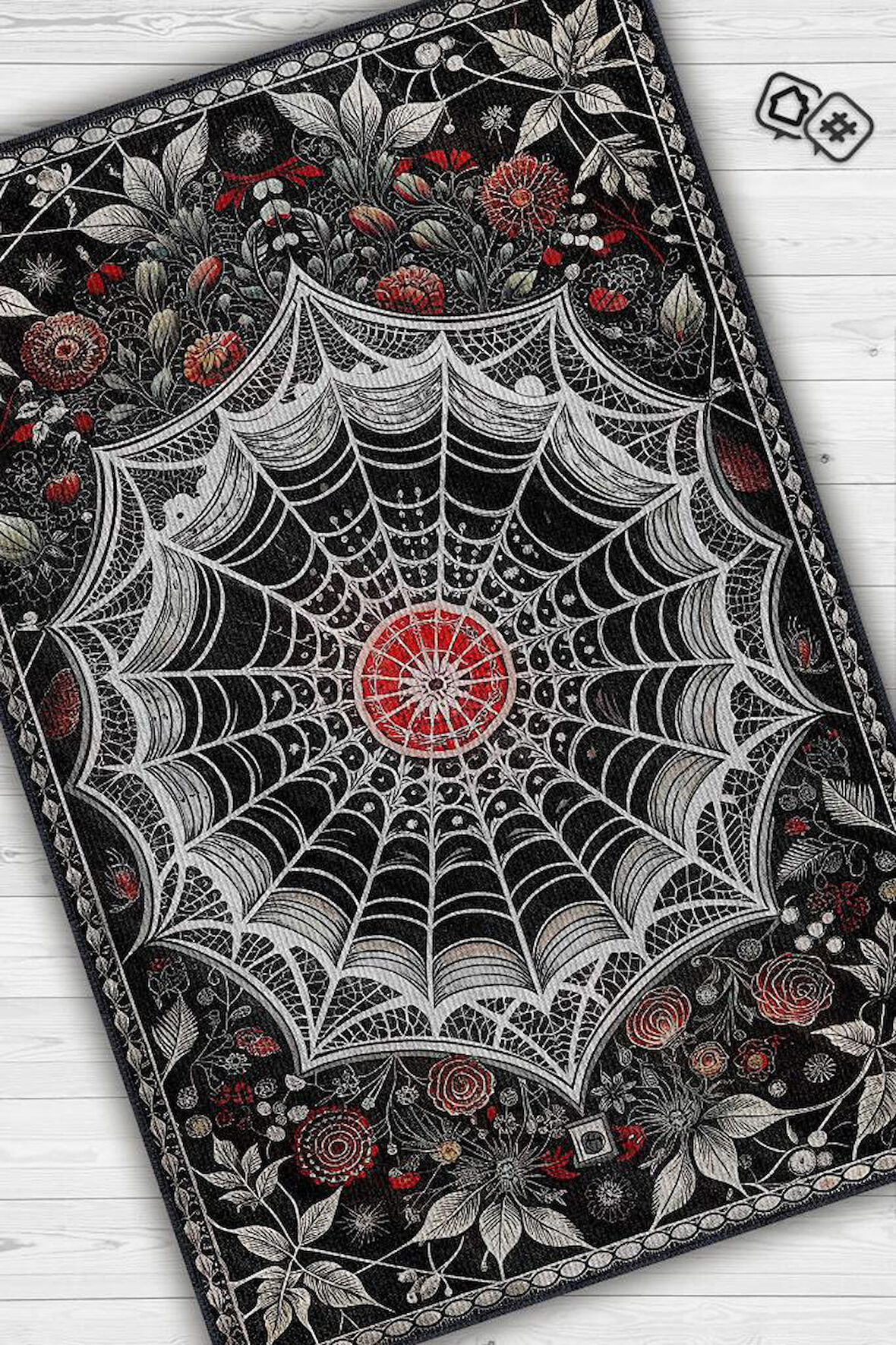 Homshtag Örümcek Ağı Temalı Gotik Halı Siyah Renkli Oturma Odası Halısı Hediyelik Örümcek Ağı Halısı