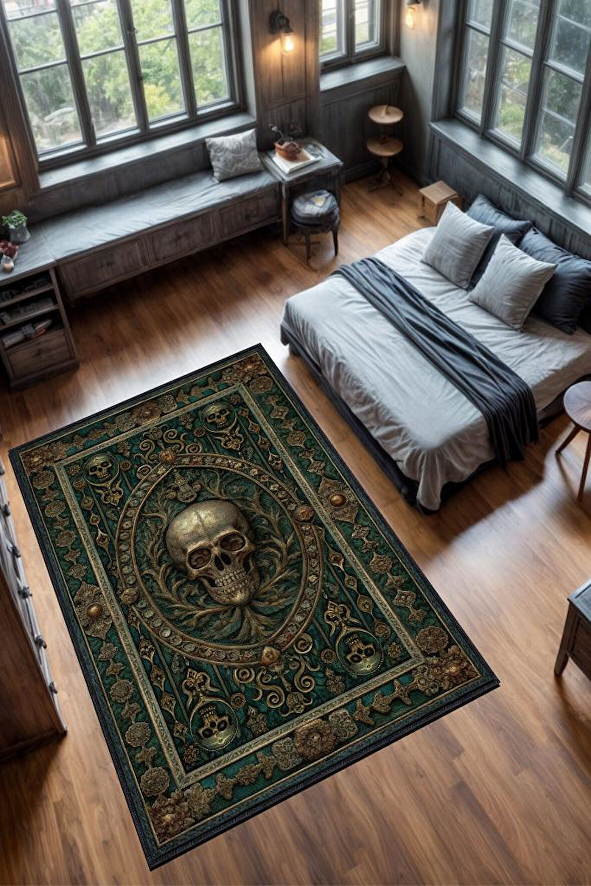 Homshtag Gotik Cadı Ormanı Temalı Halı Koyu Renkli Retro Oturma Odası Halısı Kuru Kafalı Halı