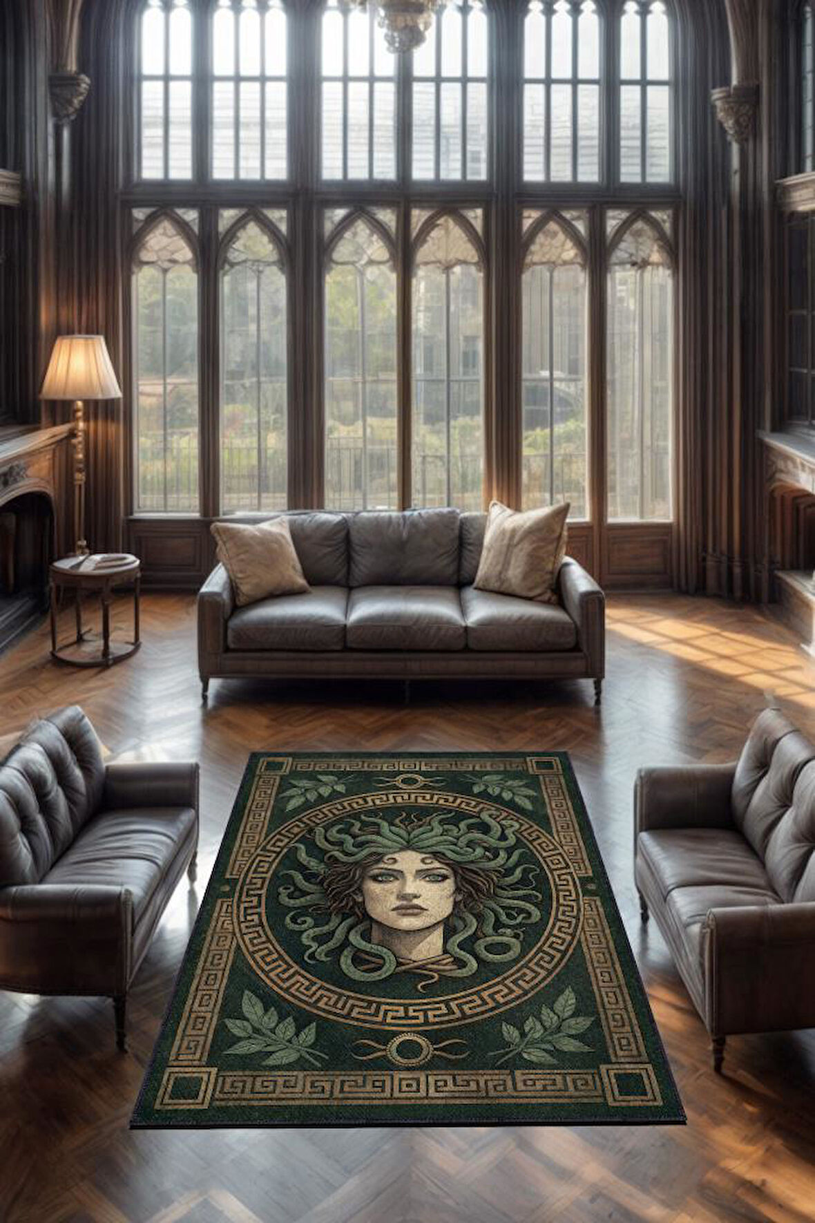 Homshtag Art Deko Renkli Medusa Temalı Yeşil Renkli Halı Medusa Desenli Halı Modern Halı