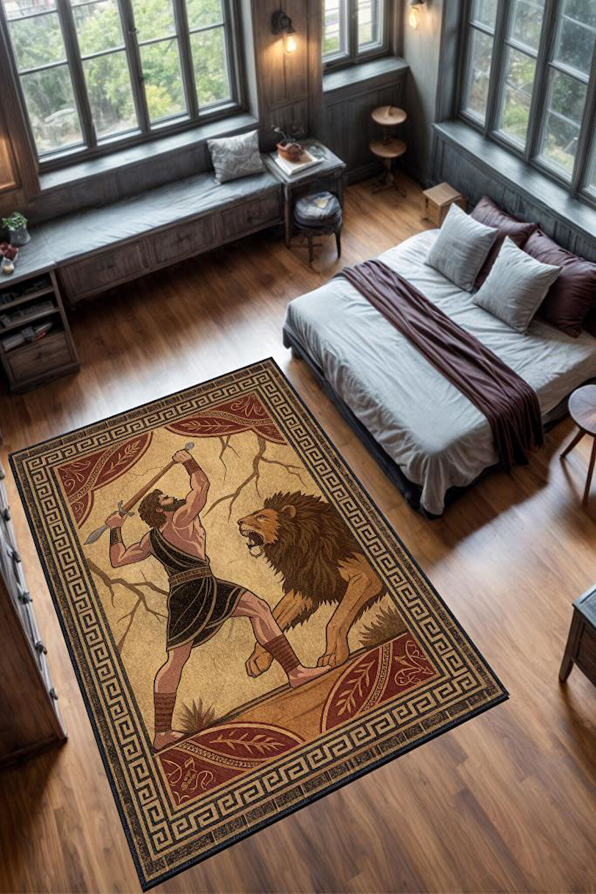 Homshtag Art Deko Çok Renkli Herkül Temalı Sıcak Renkli Halı Herkül Desenli Halı Modern Halı