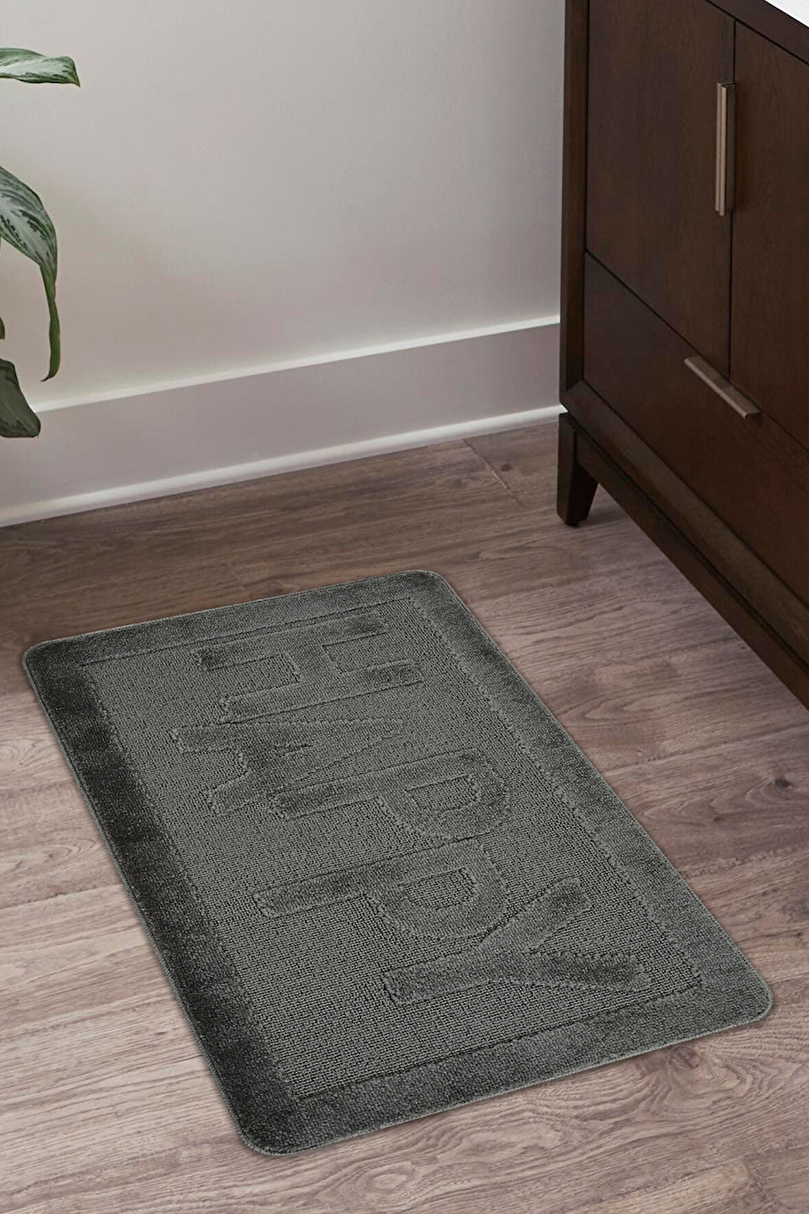 Doğal Kaymaz Taban Banyo Paspas Uzun Ömürlü Yumuşak Dokulu Su Emici Yıkanabilir Yazılı Paspas Happy 60x100