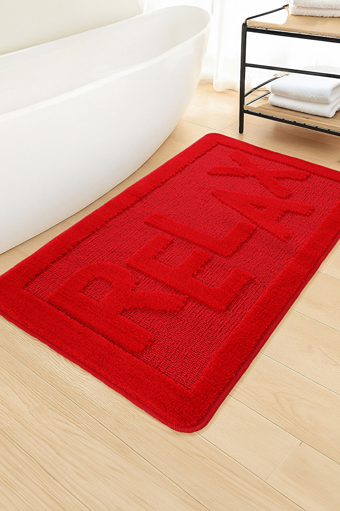 Doğal Kaymaz Taban Banyo Paspas Uzun Ömürlü Yumuşak Dokulu Su Emici Yıkanabilir Yazılı Paspas Relax 60x100