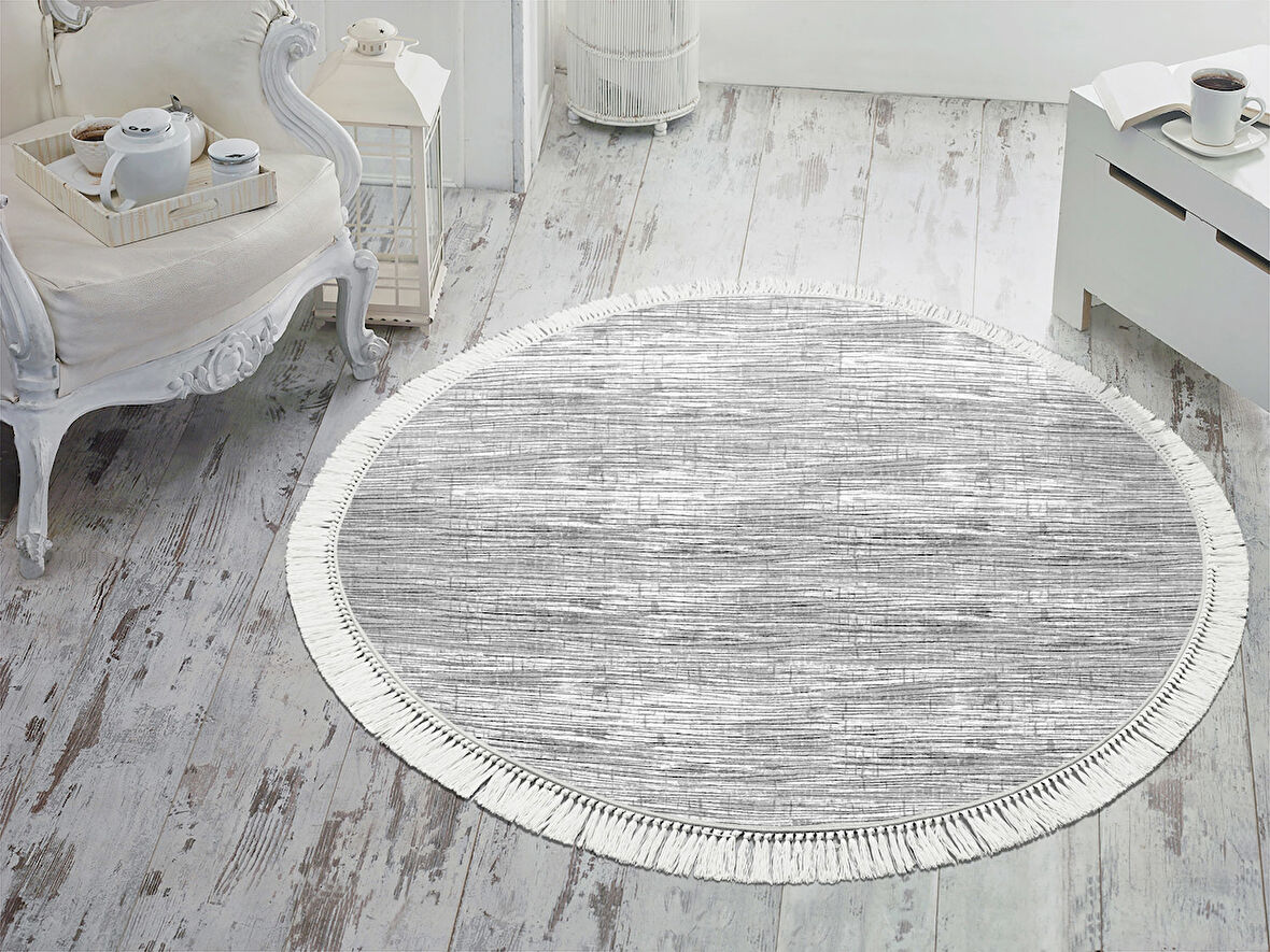 Dekoreko İnci Halı Dijital Saçaklı Yuvarlak 1812 Desen 1