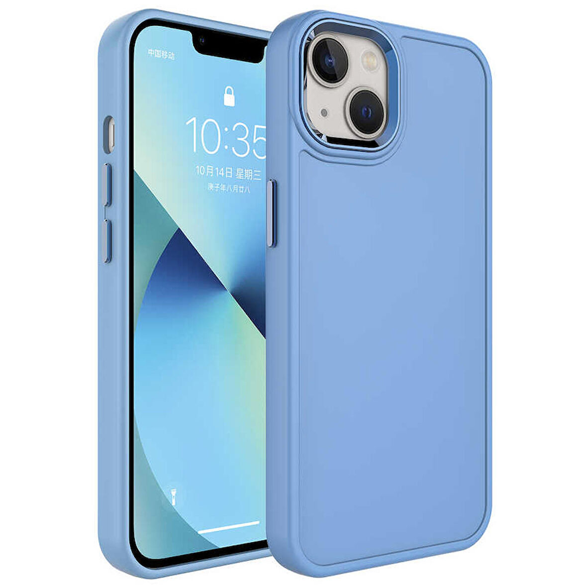 Apple iPhone 14 Kılıf Metal Çerçeve ve Buton Tasarımlı Sert Botx Kapak