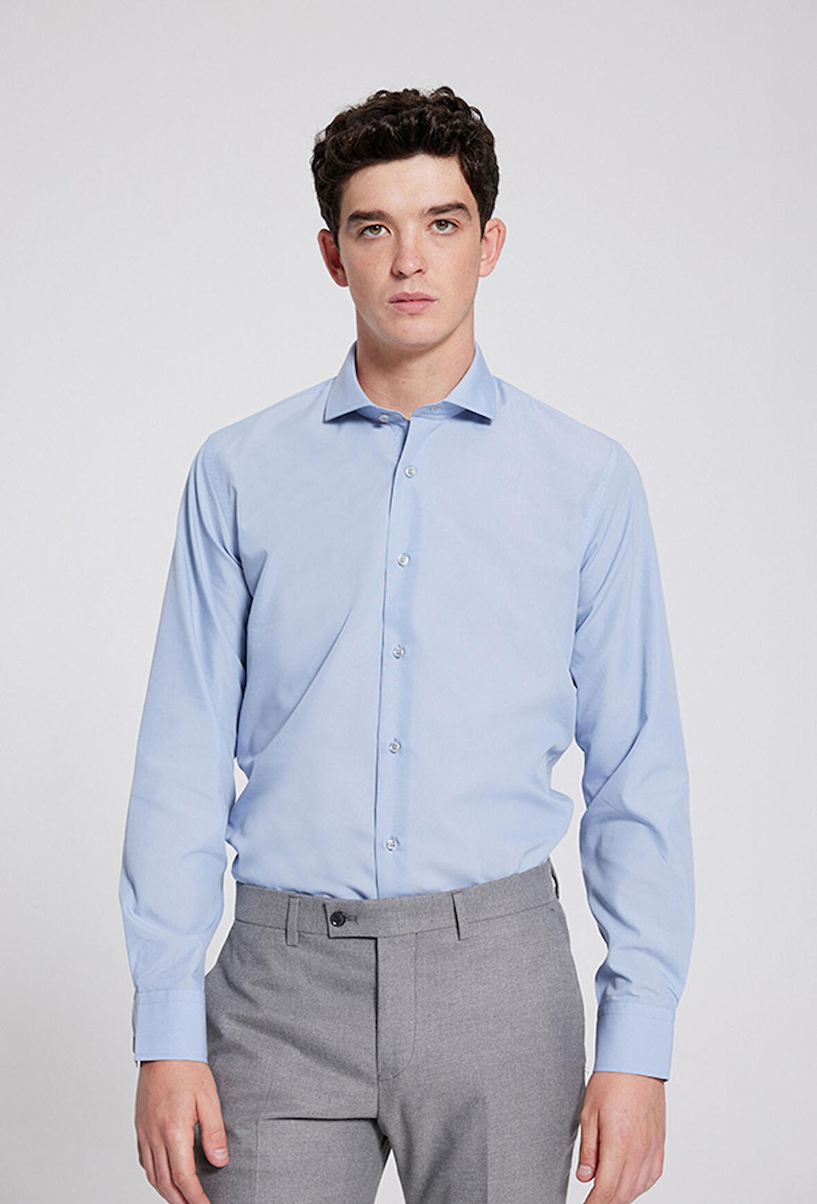 Ds Damat Slim Fit Gri Armürlü Italyan Yaka Gömlek 5HF02ORT08185 5HF02ORT08185