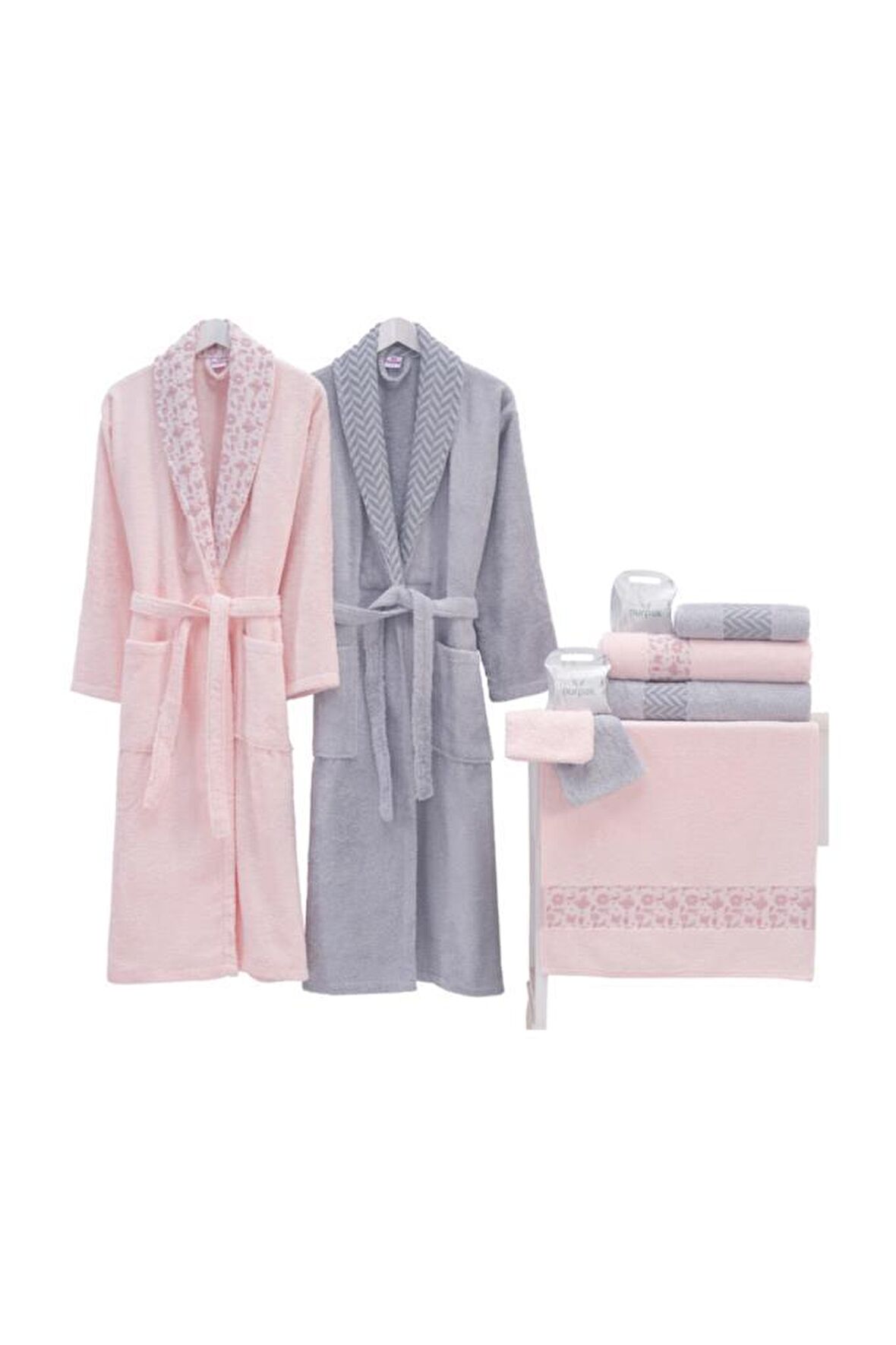 Yıldız Bambu Aile Bornoz Seti (10 Parça) Gri-pudra NRPK000565
