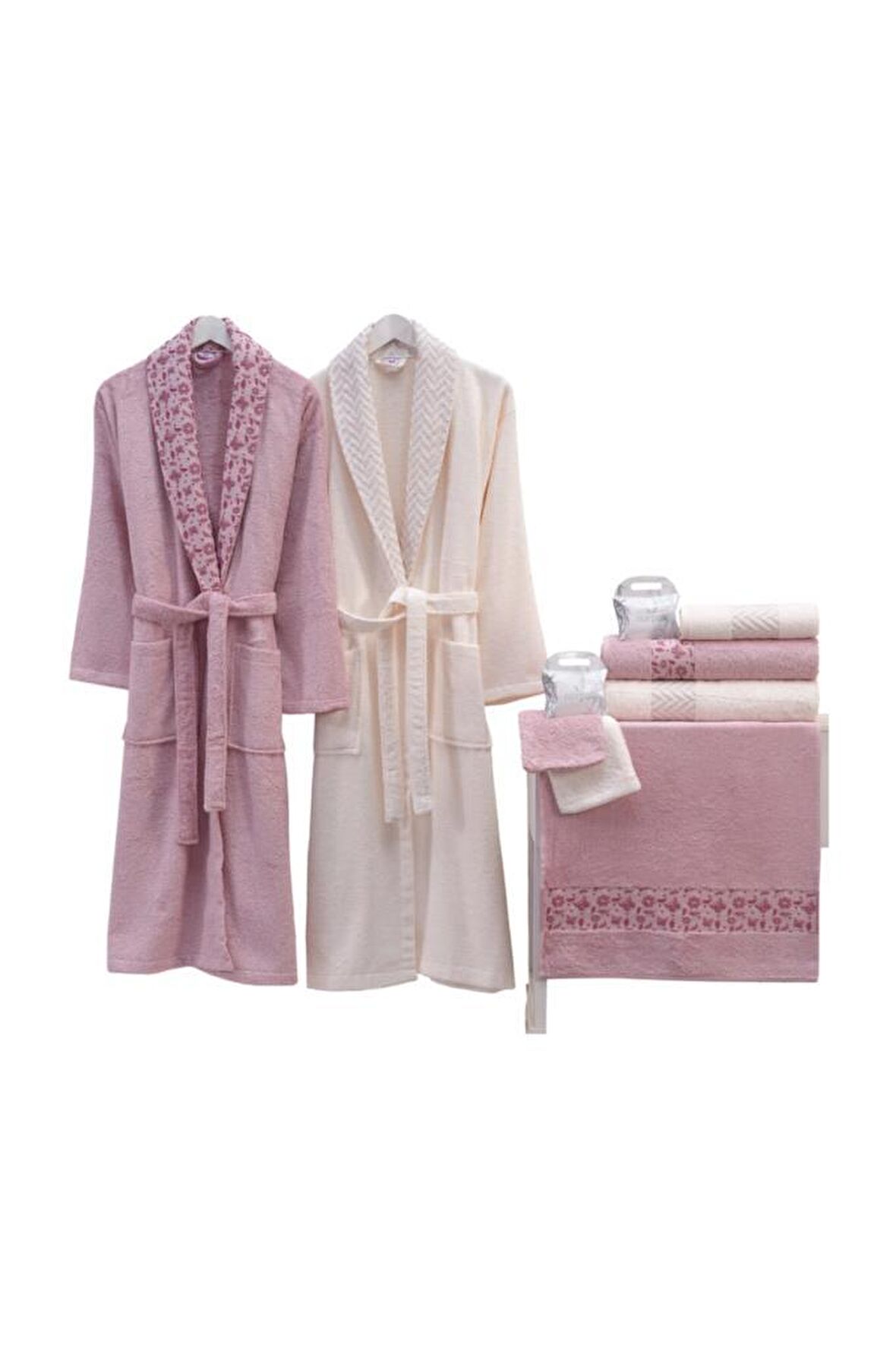 Yıldız Bambu Aile Bornoz Seti (10 Parça) Krem-mürdüm NRPK000565