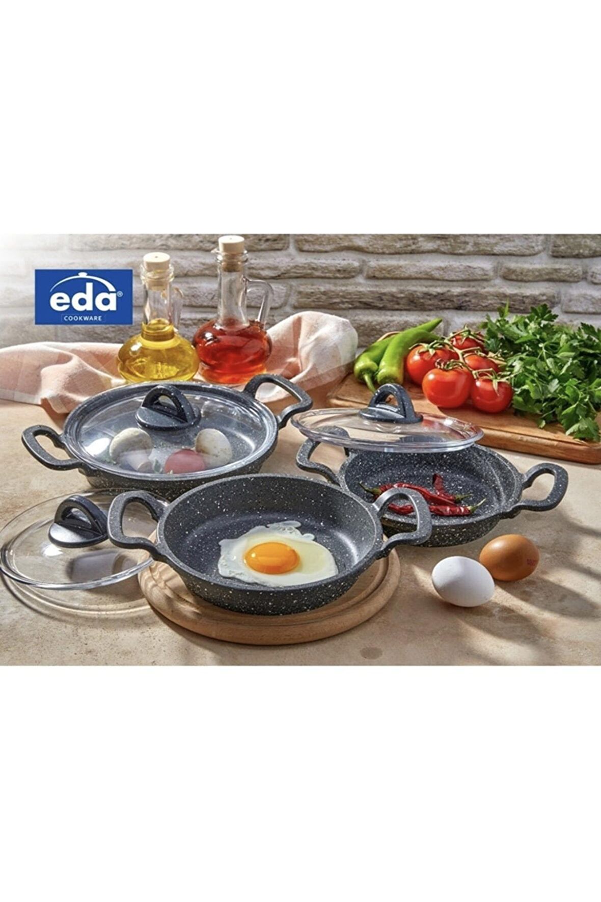Eda 6 Parça Tencere Tava Seti Gri